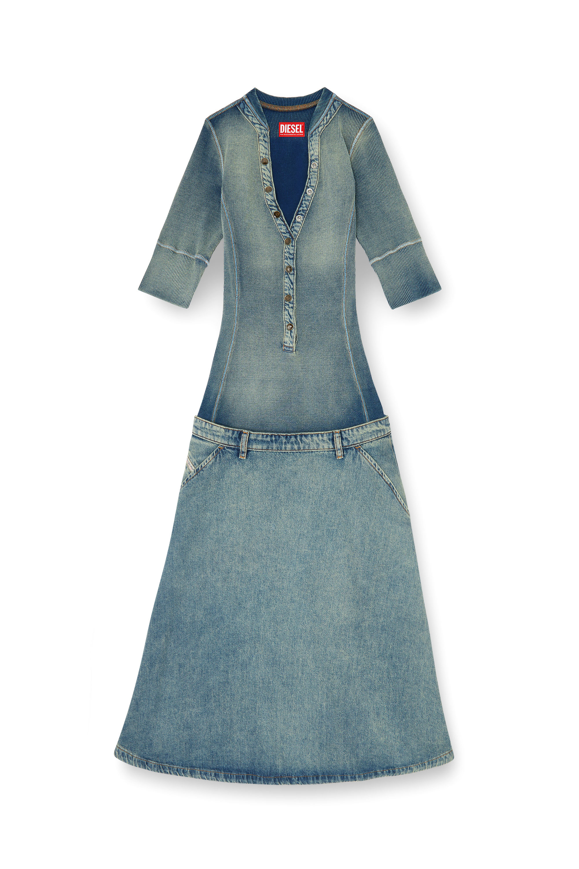 Diesel - DE-ANIM-S, Robe midi &agrave; taille basse en maille et denim Femme in ToBeDefined - 1