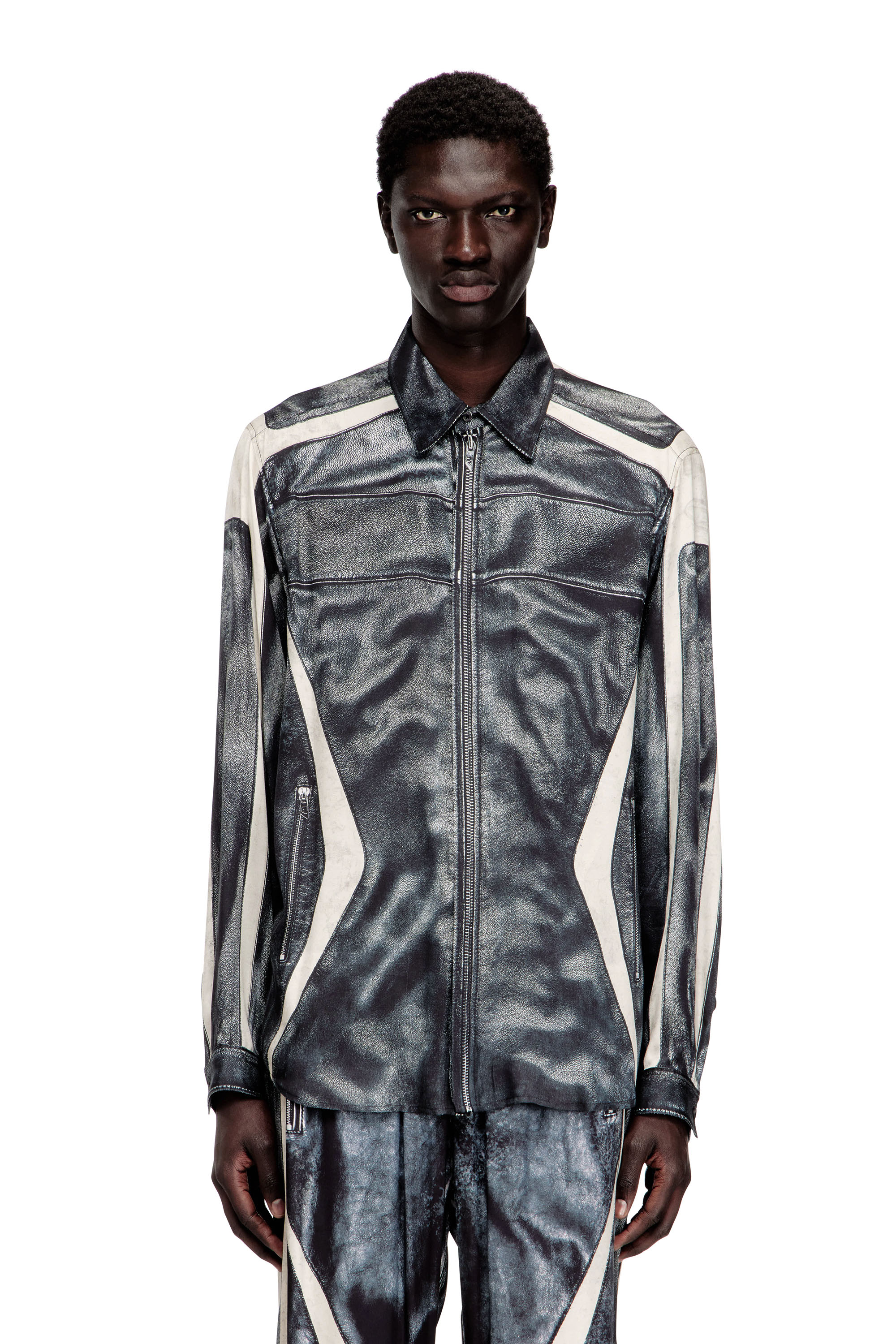 Diesel - S-SIMPLY-BMCZ, Camicia in viscosa stampata con zip frontale Uomo in ToBeDefined - 1