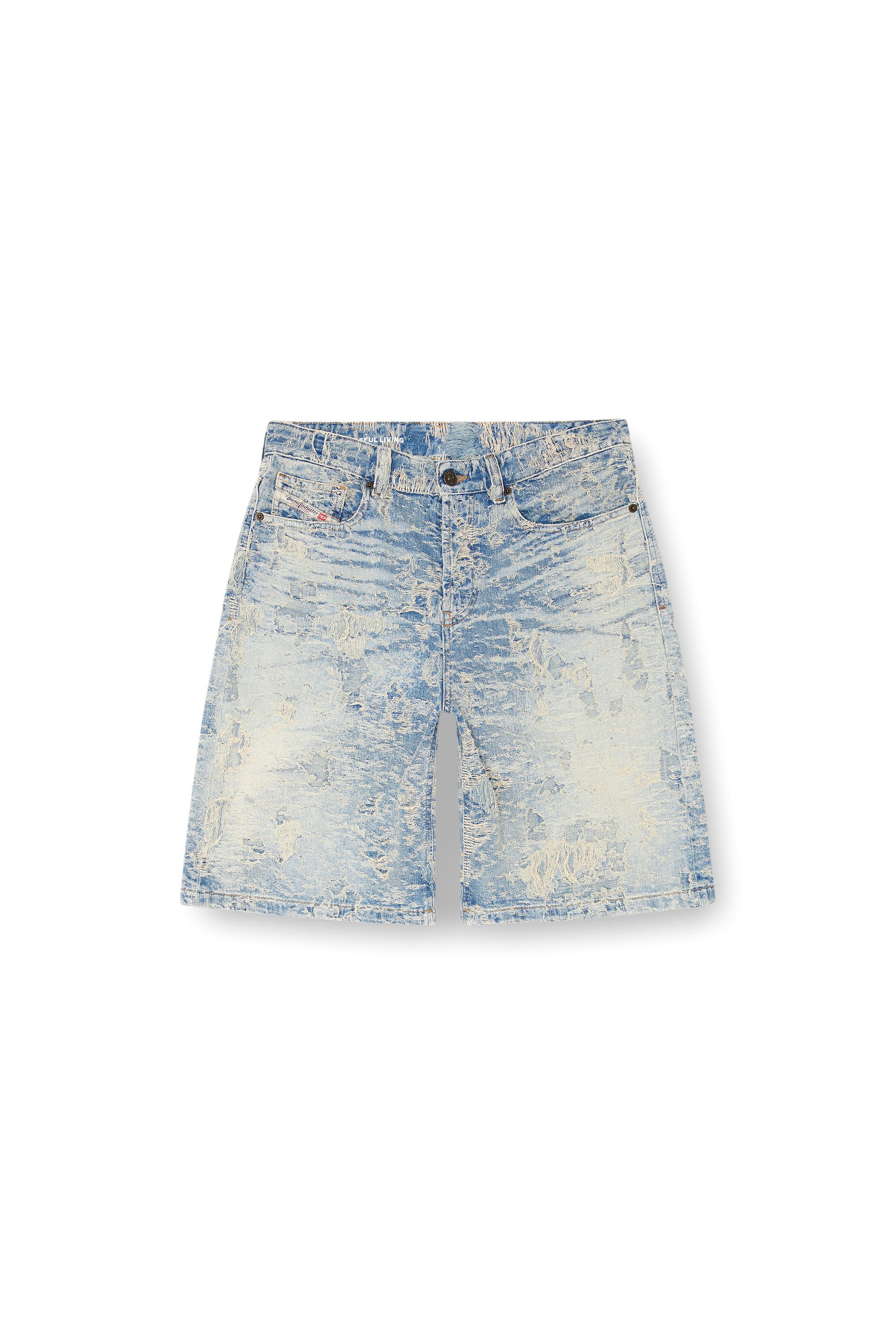 Diesel - DE-SIRE-SHORT-FSF, Damen Shorts aus Jacquard-Denim mit Schmutz-Effekt in Hellblau - 3