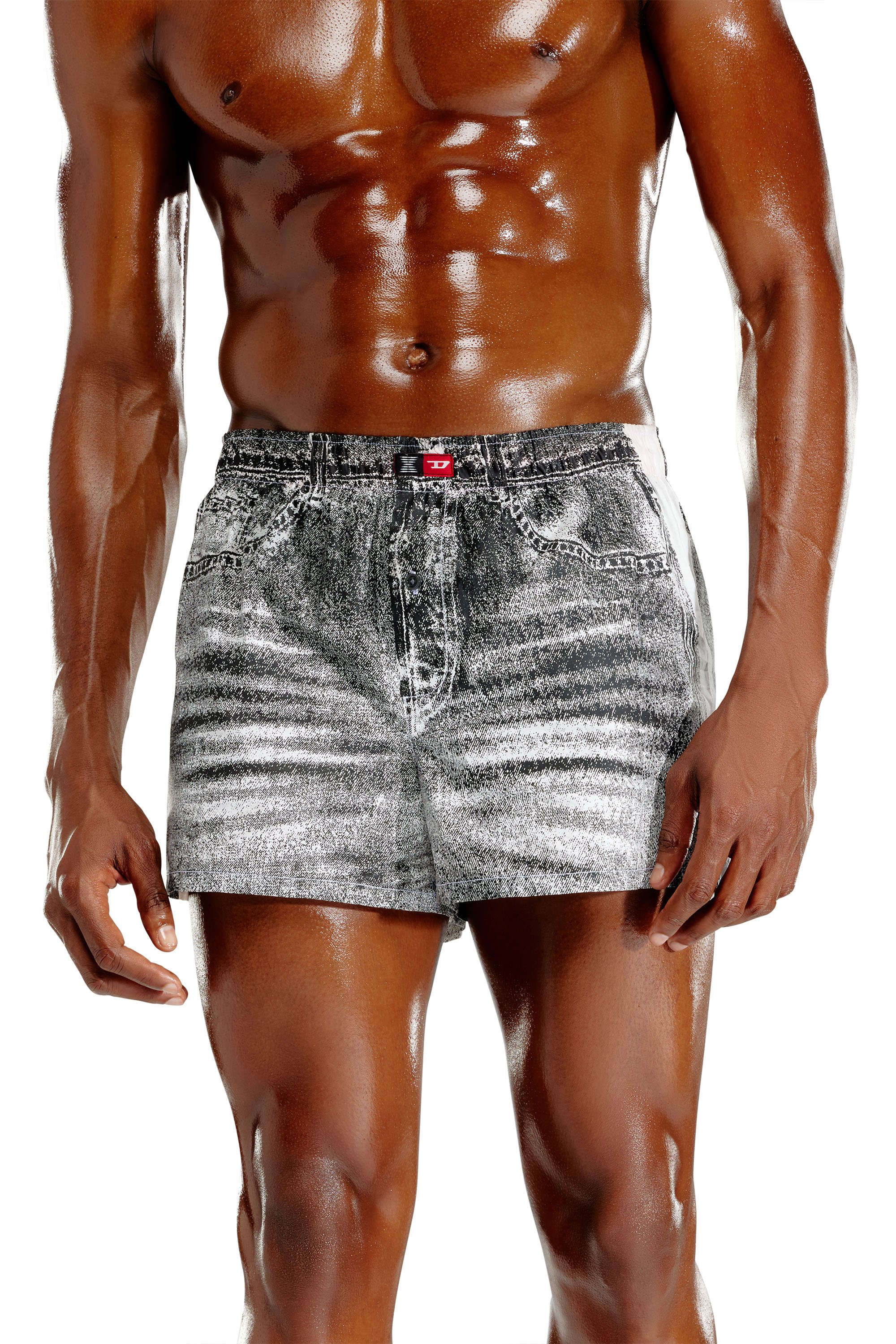 Diesel - TROMPE-BOXERS, Boxer in popeline di cotone stampa denim Uomo in Grigio - 2