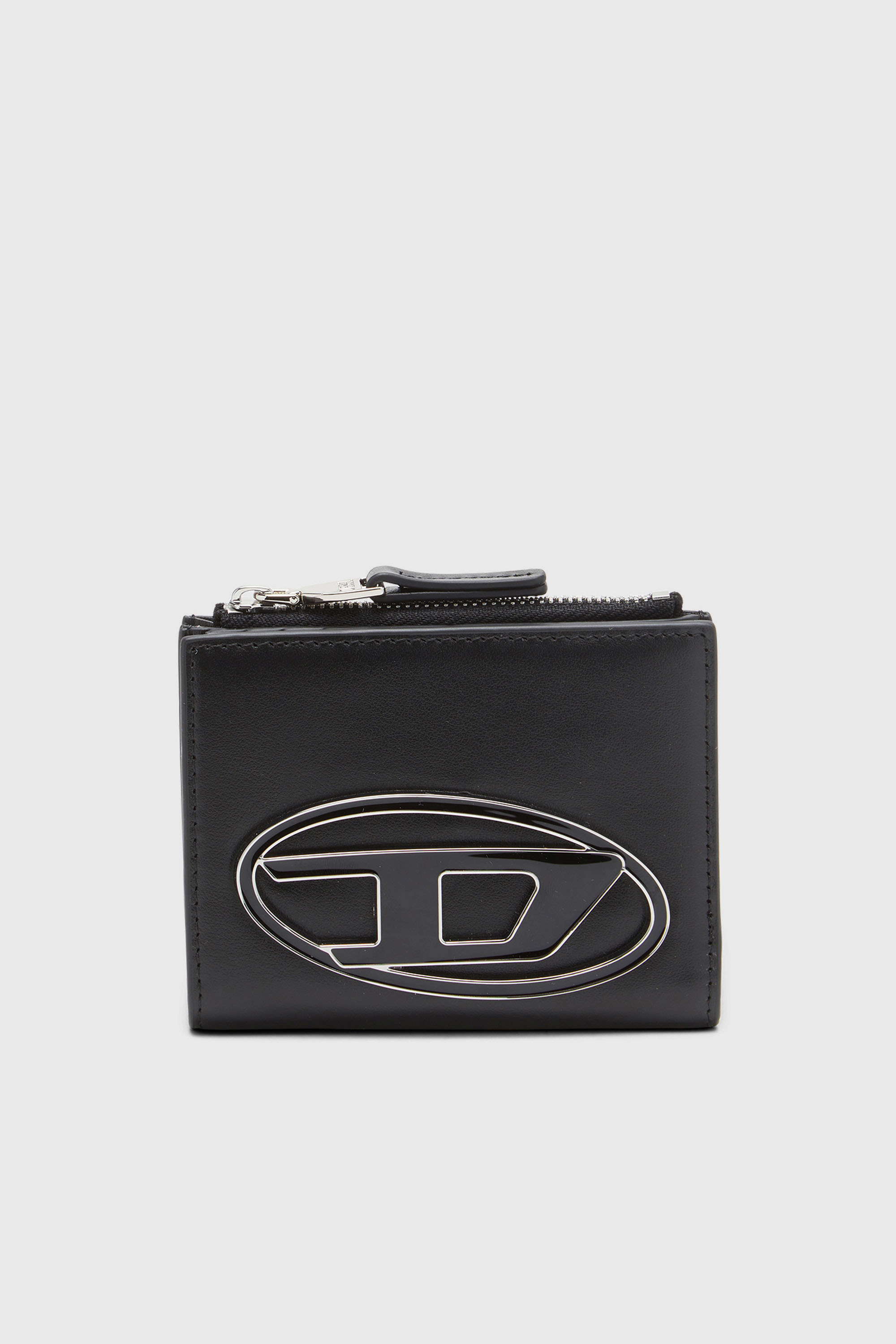 Diesel - 1DR BI-FOLD ZIP II, Portafoglio piccolo in pelle con placca logo Donna in Nero - 1