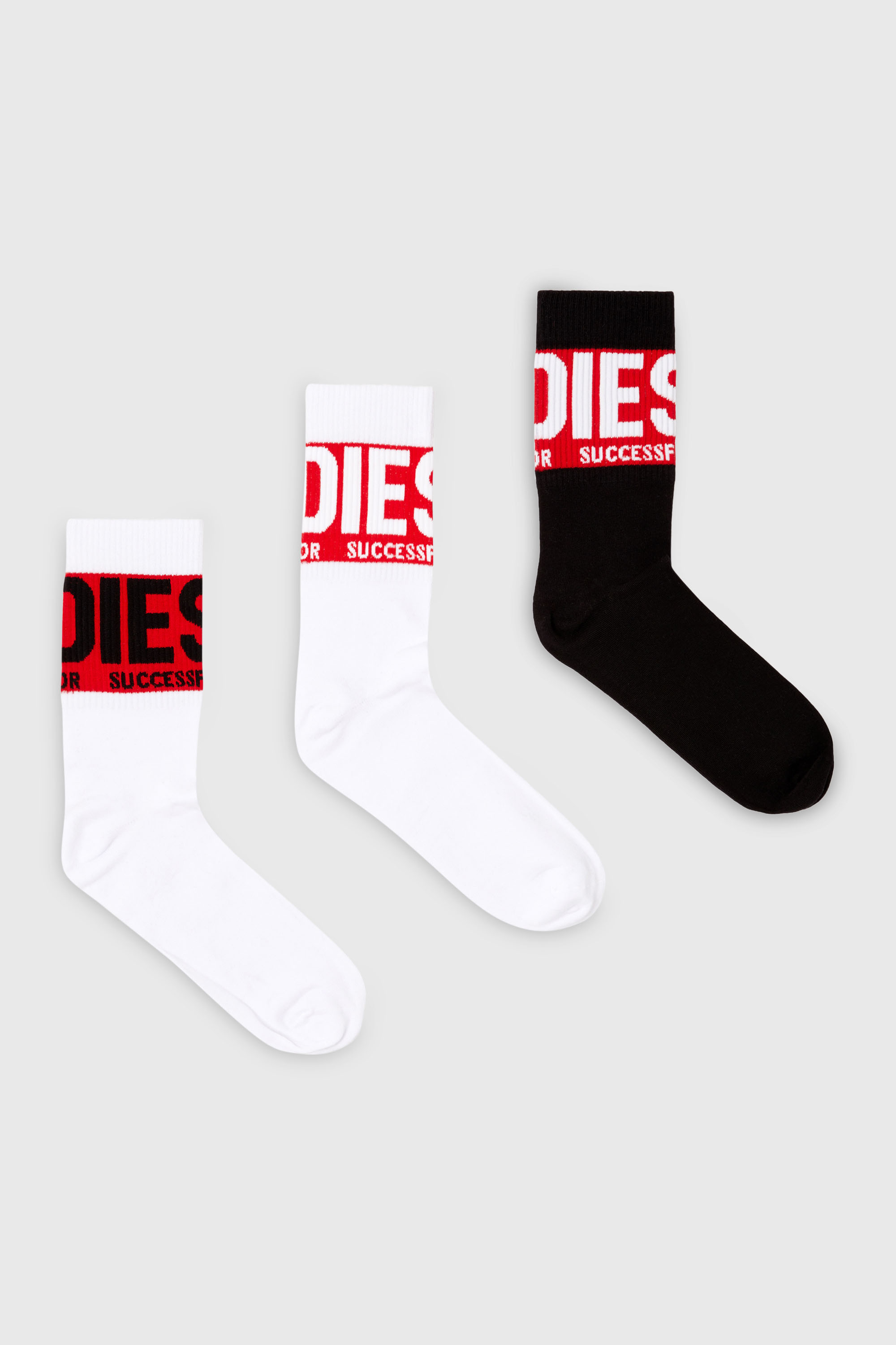 Diesel - SKM-RAY-THREEPACK, Herren Socken im Dreierpack mit Logo-B&uuml;ndchen in Weiss/Schwarz - 1