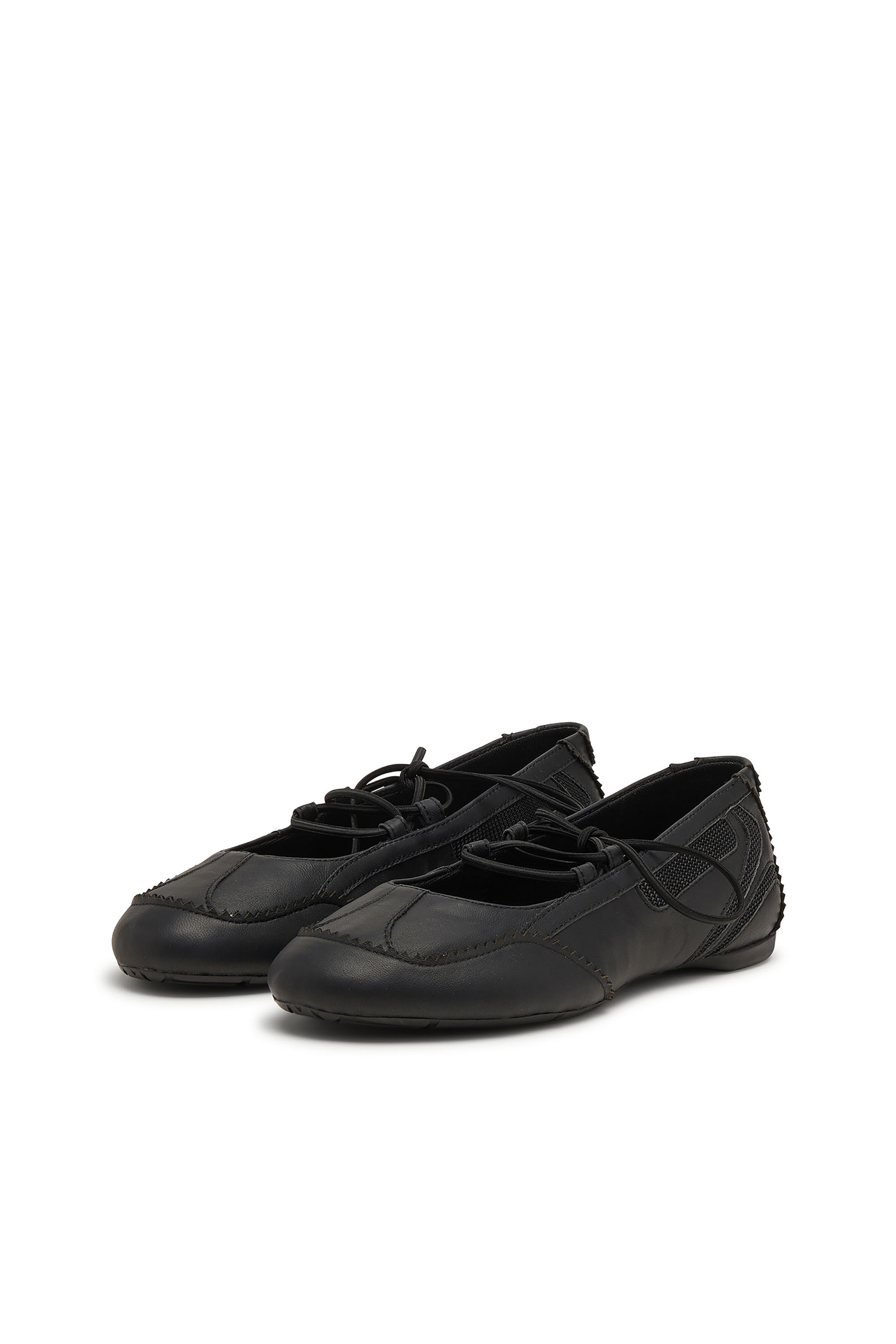 Diesel - D-MILE BALLERINA LACE UP W, D-Mile-Ballerines à lacets en cuir et mesh Femme in Noir - 7