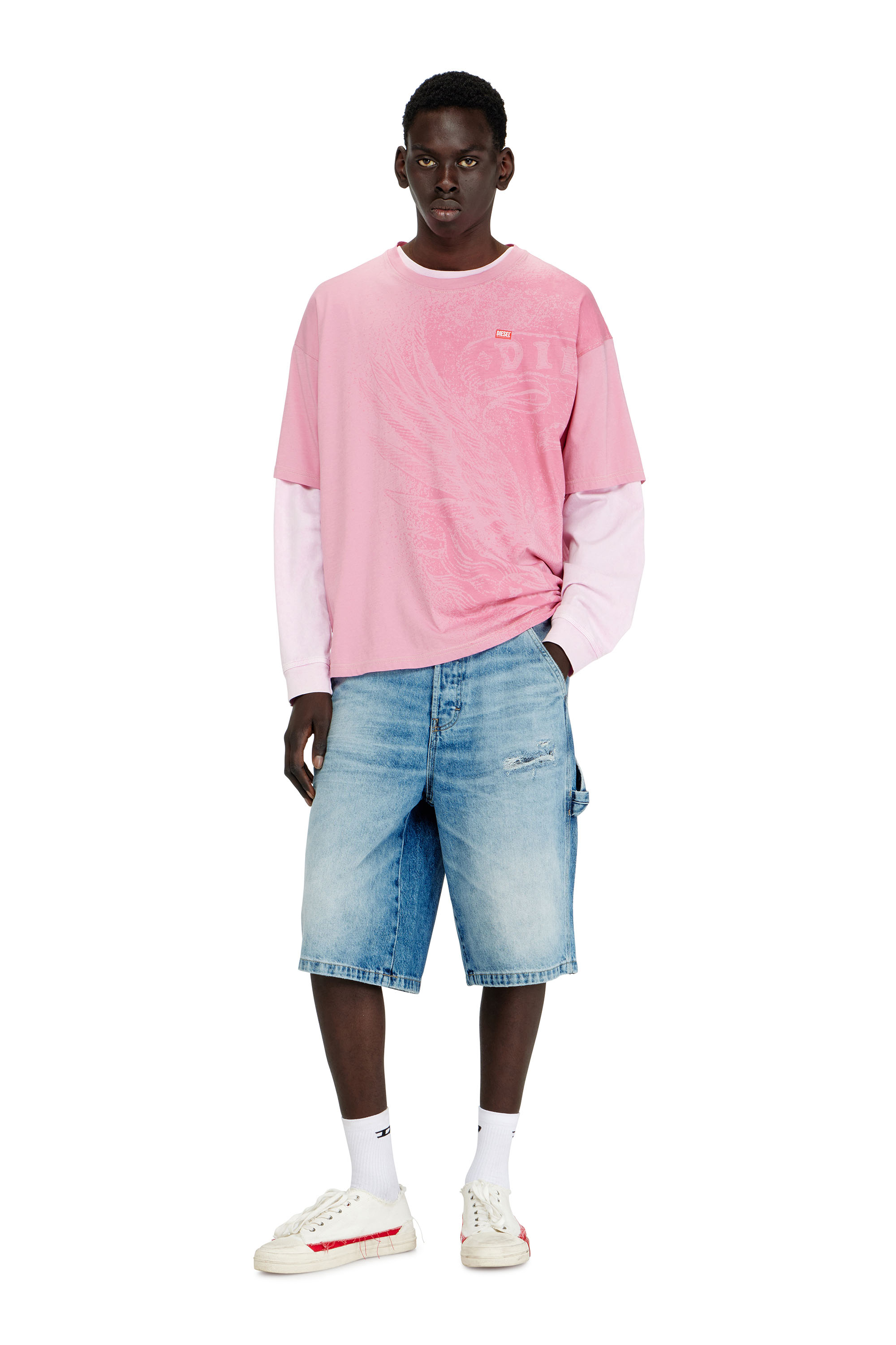 Diesel - D-LIVERY-W-SHORT, Short Relaxed en denim fluide avec abrasions Homme in Bleu - 1