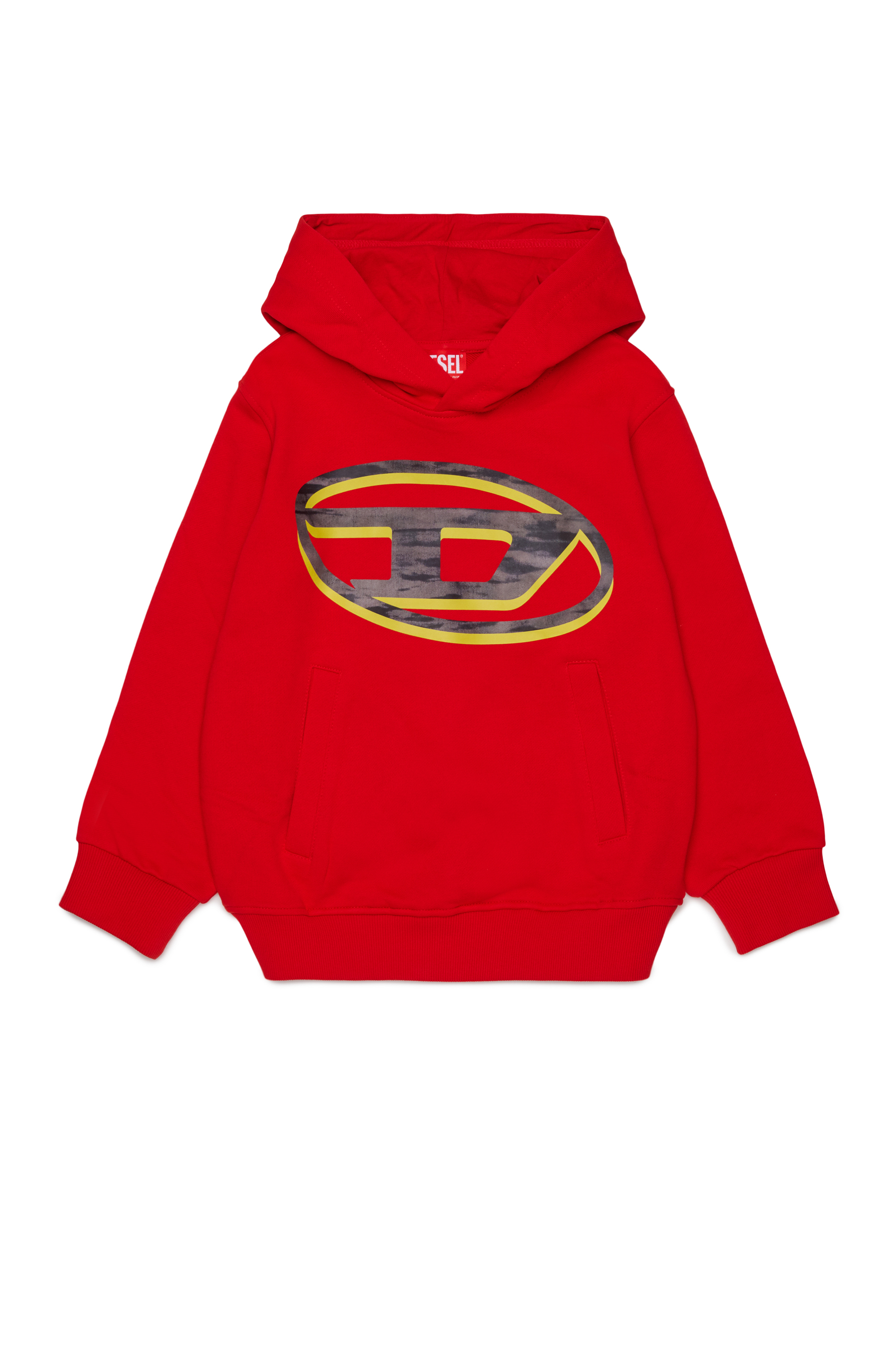 Diesel - SVELLYHOOD OVER, Hoodie con stampa Oval D bicolore Uomo in Rosso - 1
