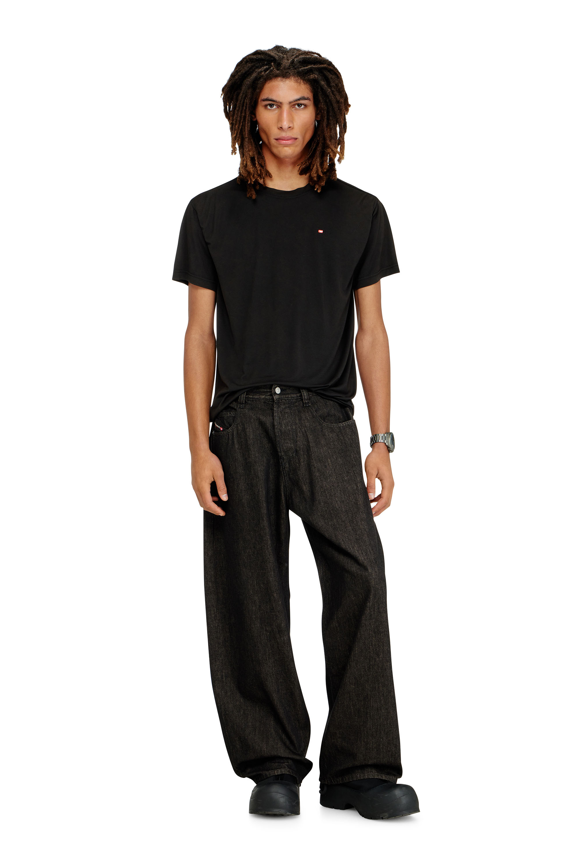Diesel - T-NORMS, T-shirt fluide avec micro broderie Homme in Noir - 2