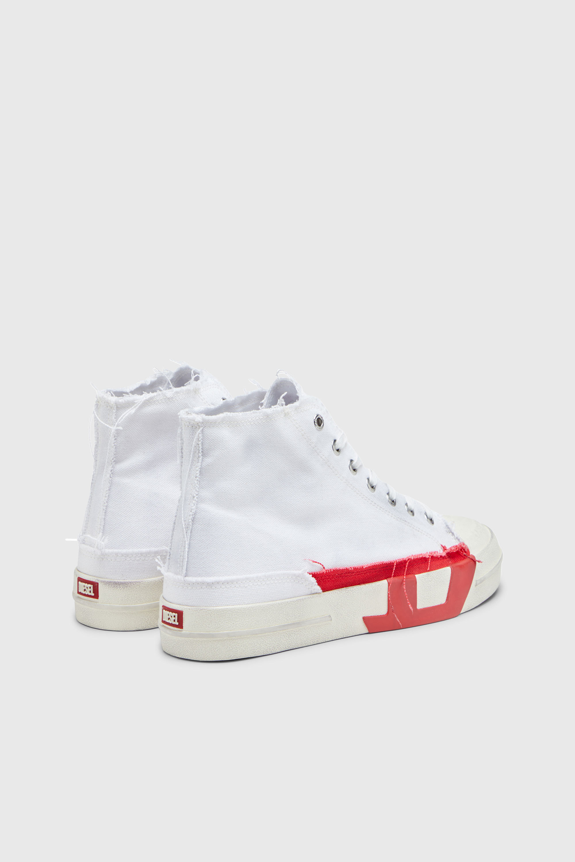 Diesel - S-D-VERSE MID, Herren S-D-Verse-High Top-Sneakers aus Canvas mit Schmutz-Effekt in Weiss/Rot - 3