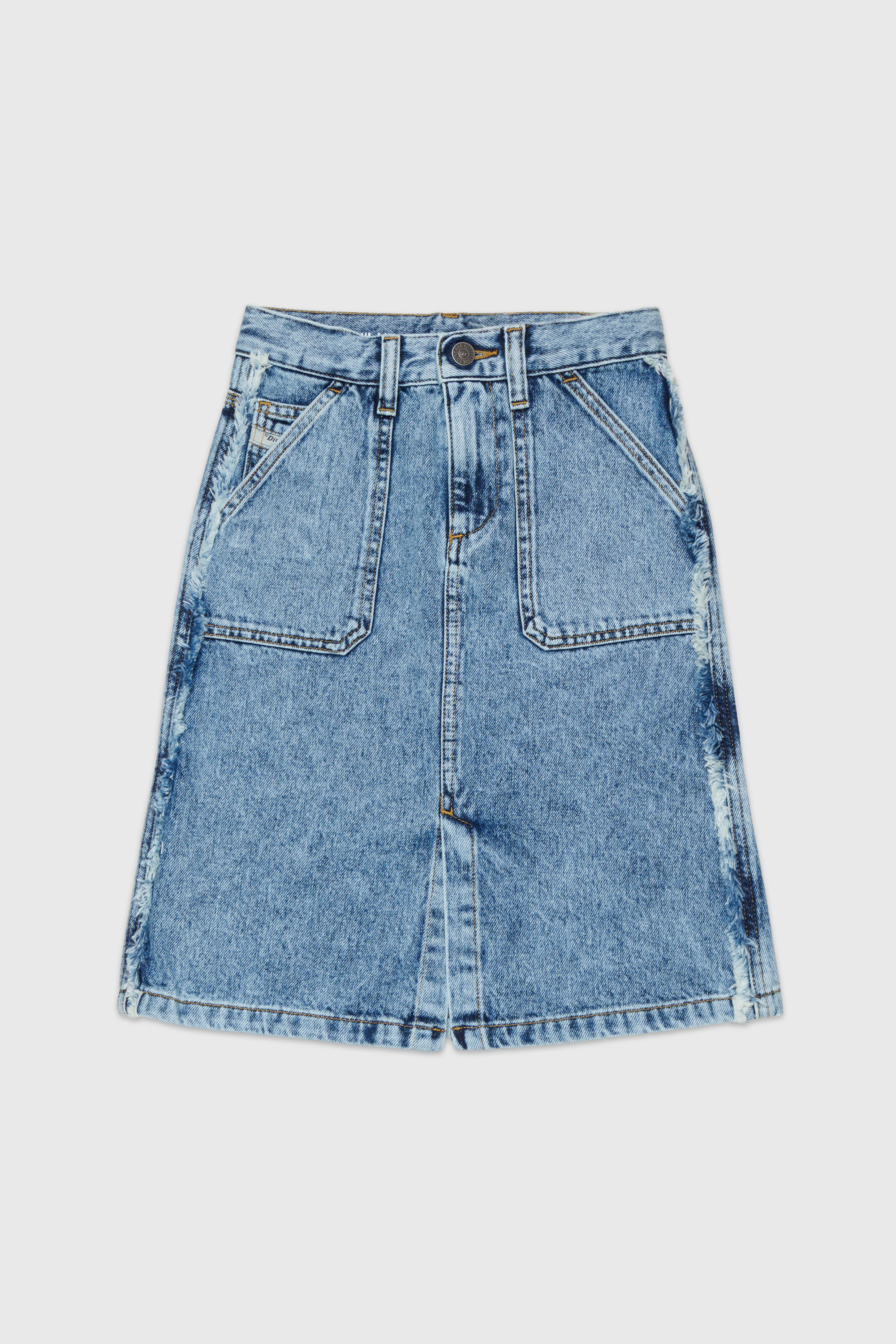 Diesel - GELKA, Gonna in denim a taglio vivo con patch a rosa Donna in Blu - 1