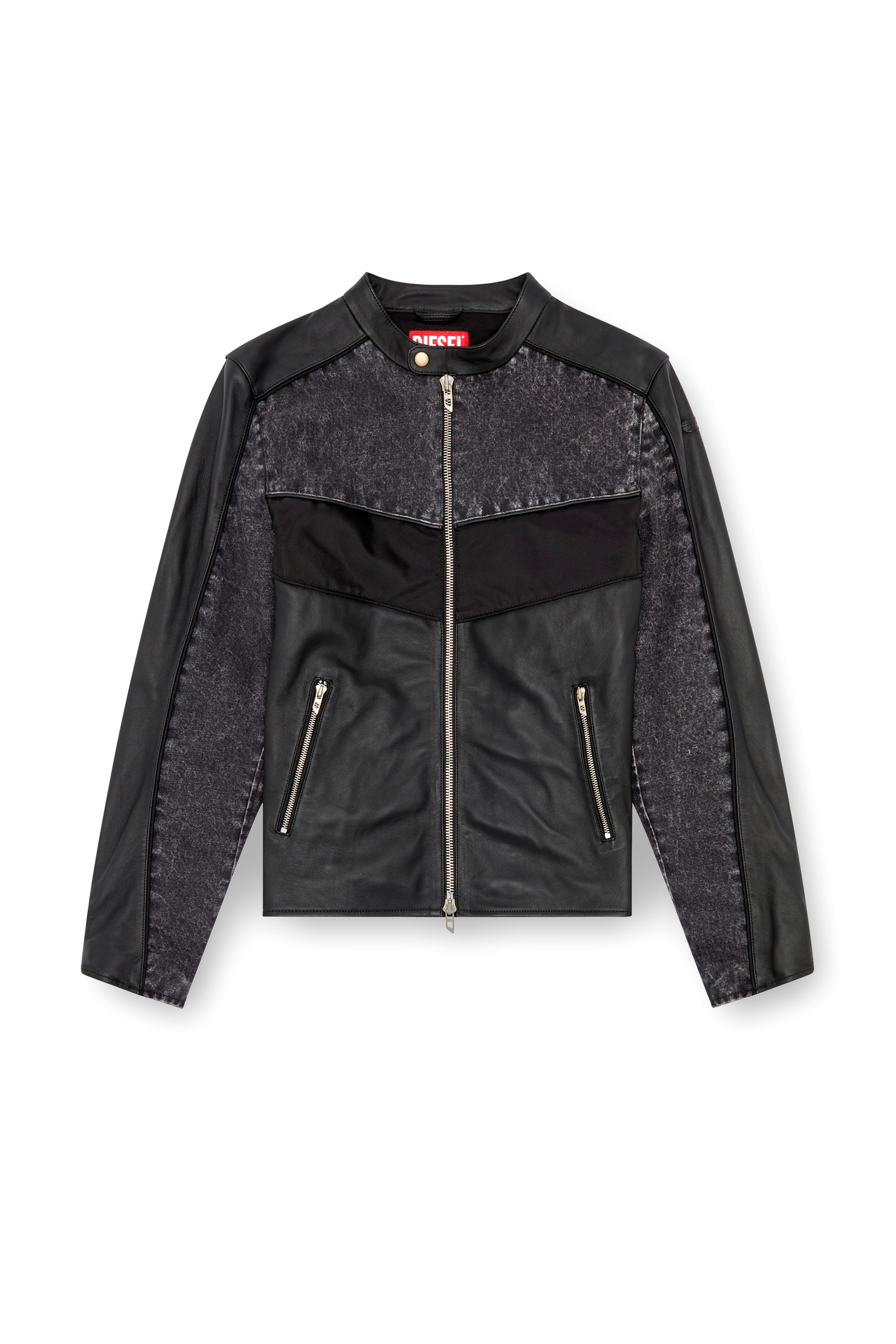 Diesel - L-LEOPOL, Man Denim and shell-panelled leather jacket in Black - Image 6