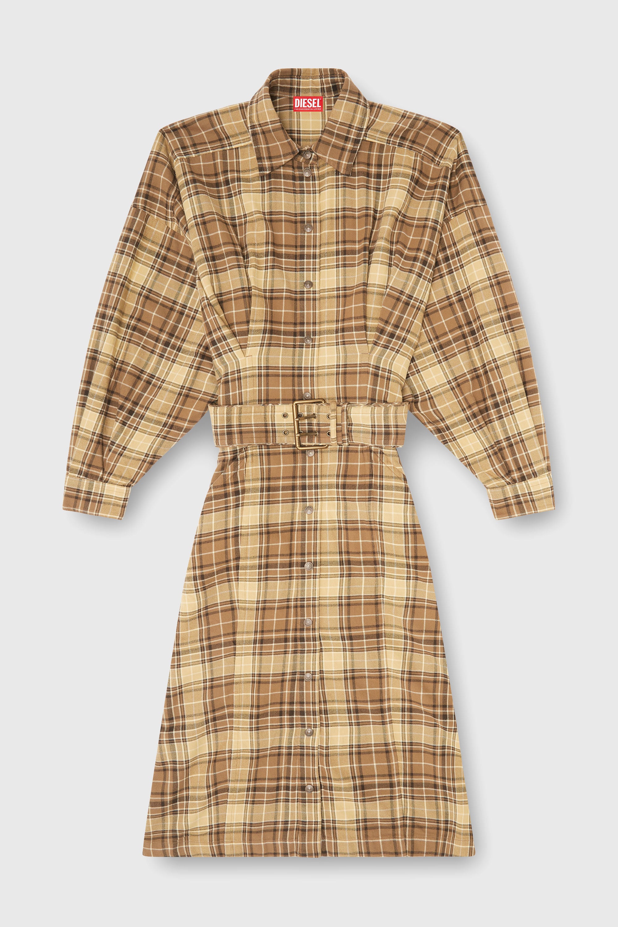 Diesel - D-EDALUS, Robe midi en flanelle &agrave; carreaux avec large ceinture Femme in Polychrome - 2