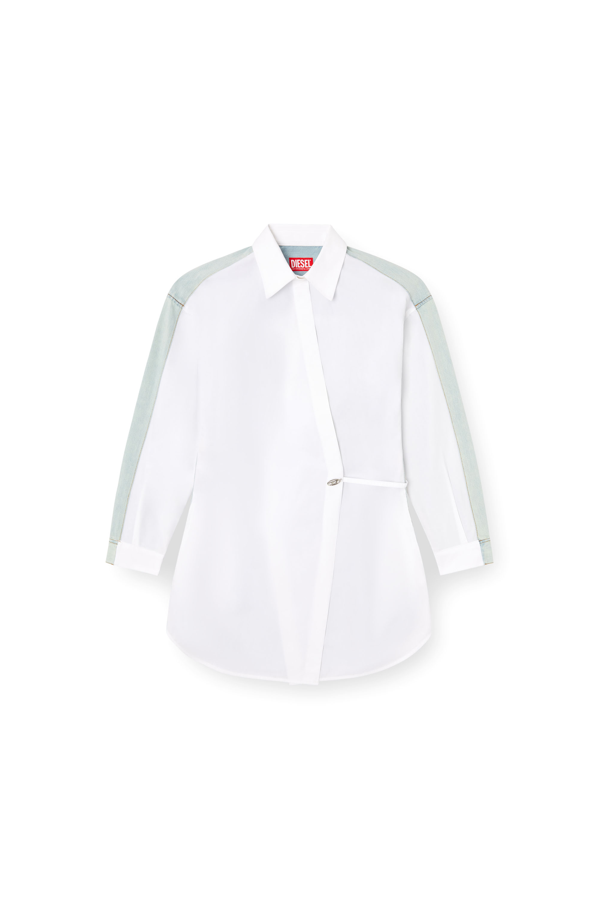 Diesel - D-ELPHI-DEN, Abito a portafoglio in popeline e denim Donna in Bianco - 2