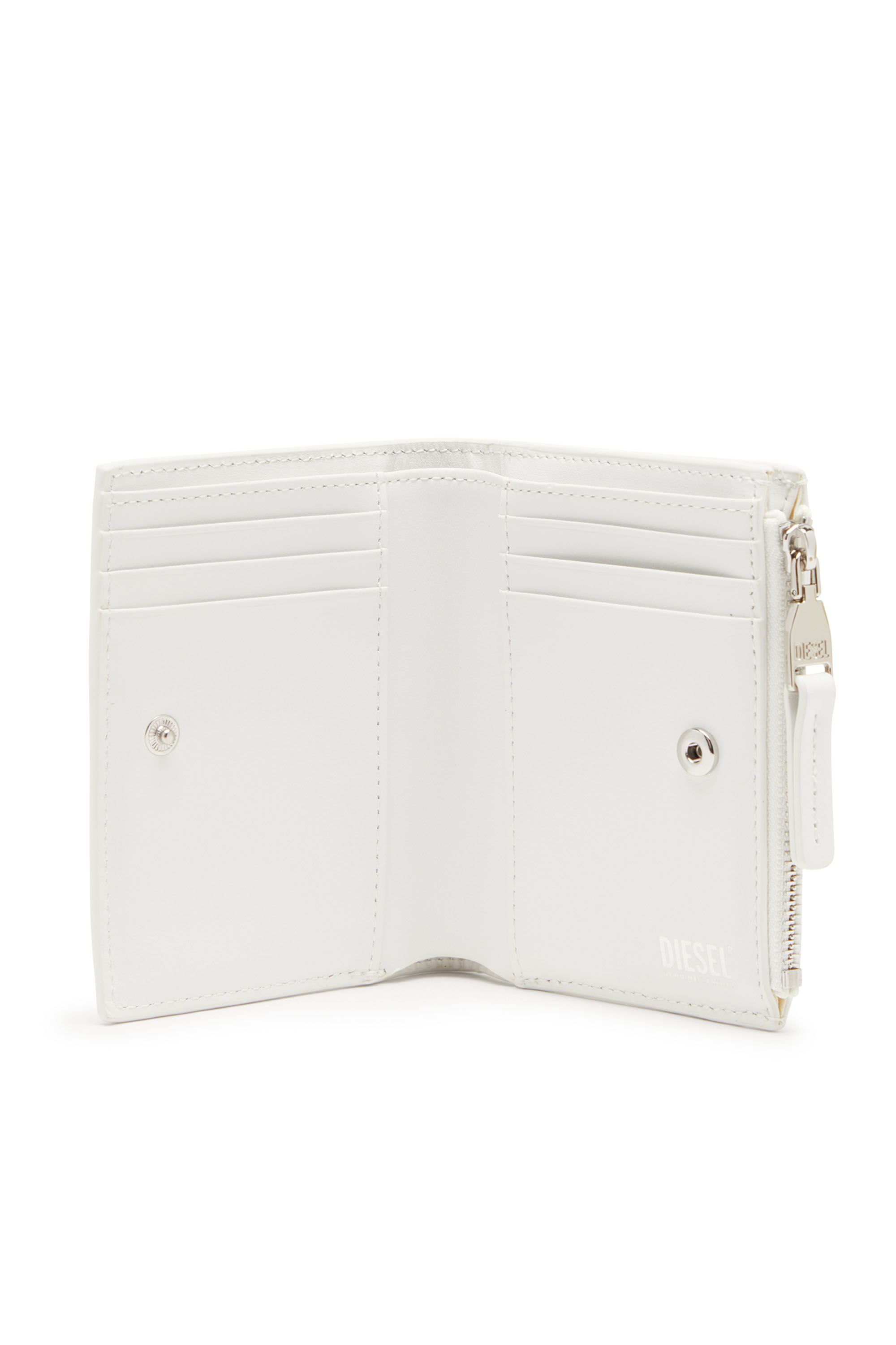 Diesel - 1DR BI-FOLD ZIP II, Petit portefeuille en cuir avec plaque à logo Femme in Blanc - 3