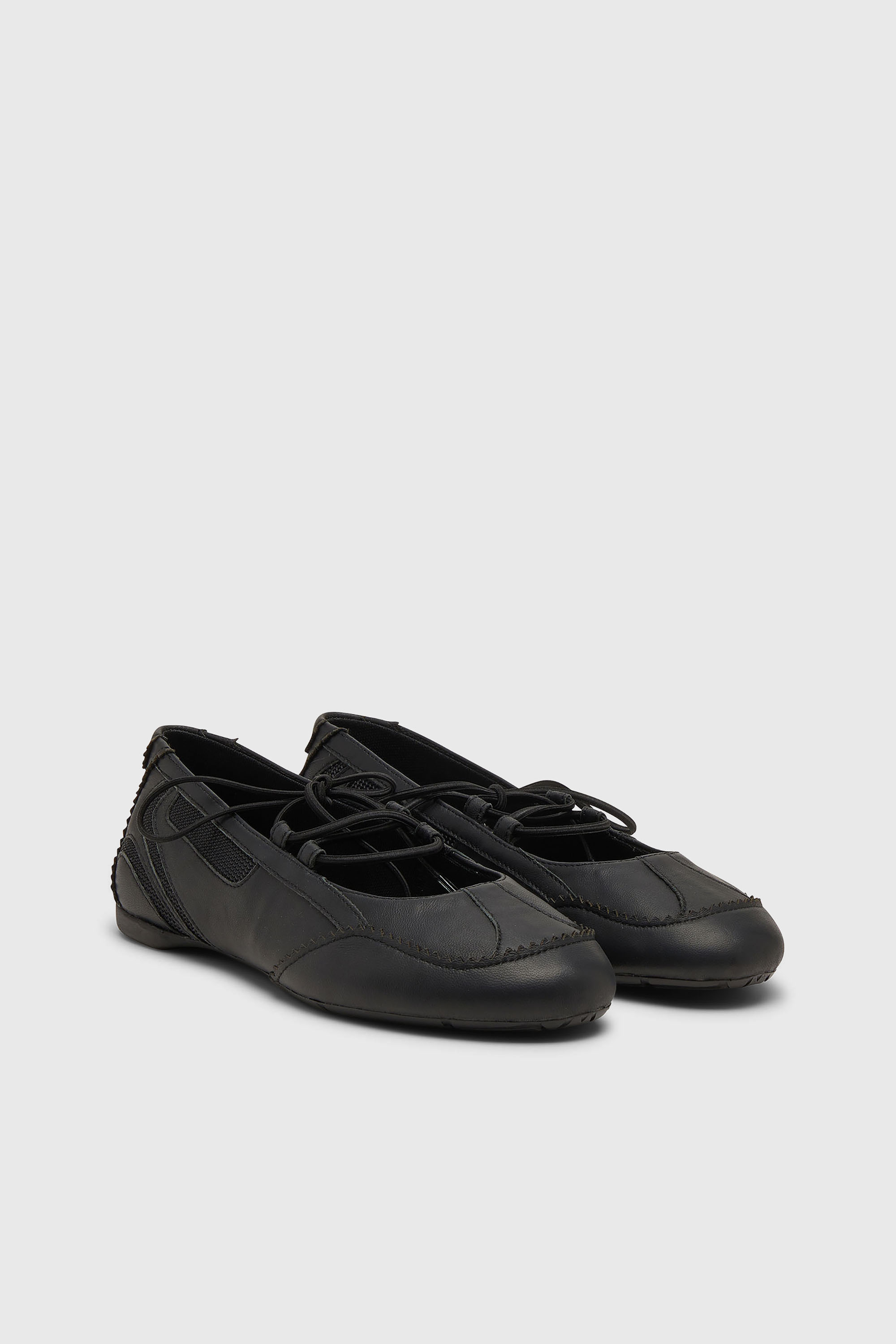 Diesel - D-MILE BALLERINA LACE UP W, Woman's D-Mile - Lace-up ballerina flats in leather and mesh in Black - 2