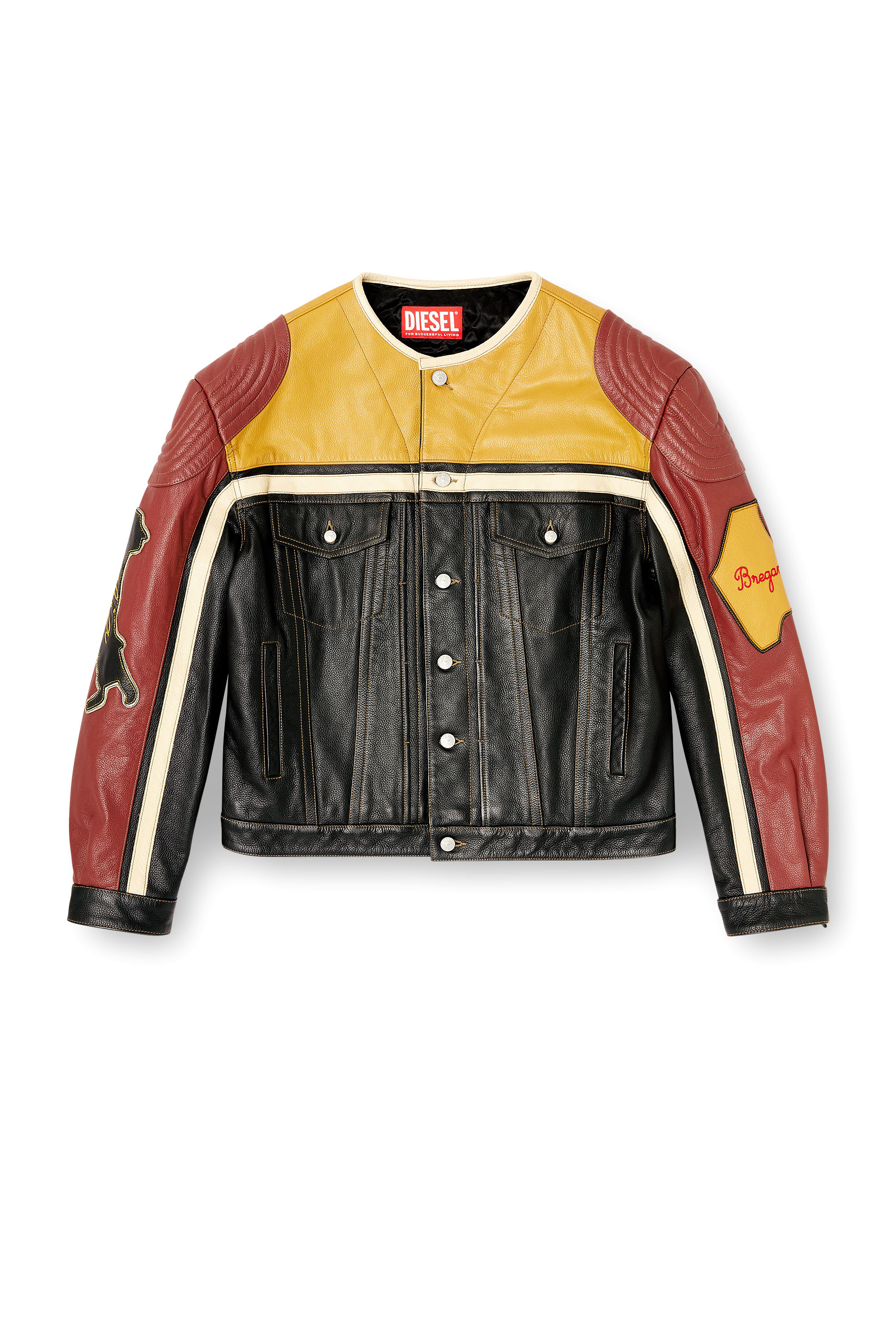 Diesel - L-COUG-20TH, Unisex's Leather jacket with patch details in Black/Red - 3