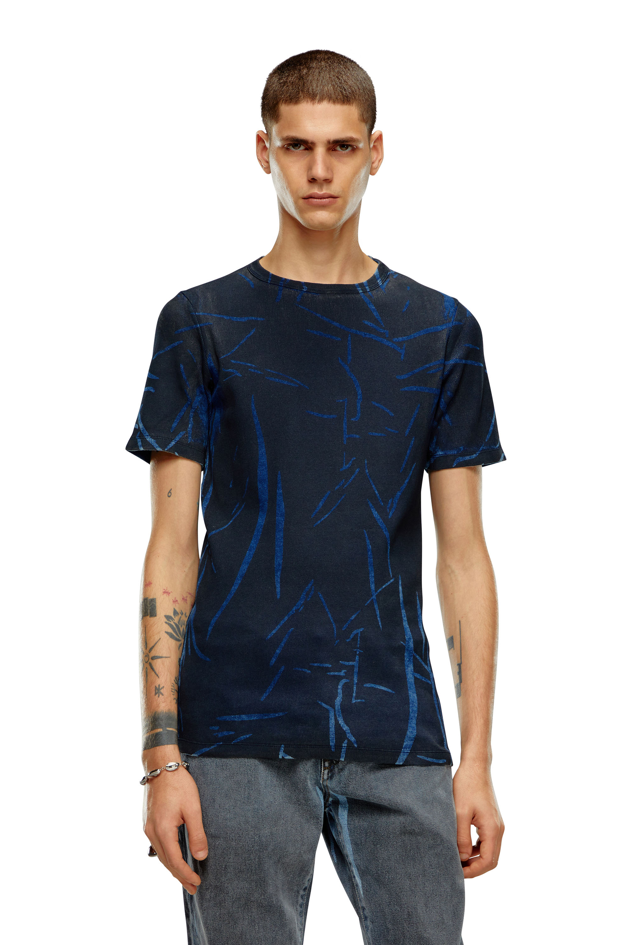 Diesel - DTO-D-RIBBER, Man T-shirt with crease-effect print in Blue - Image 5