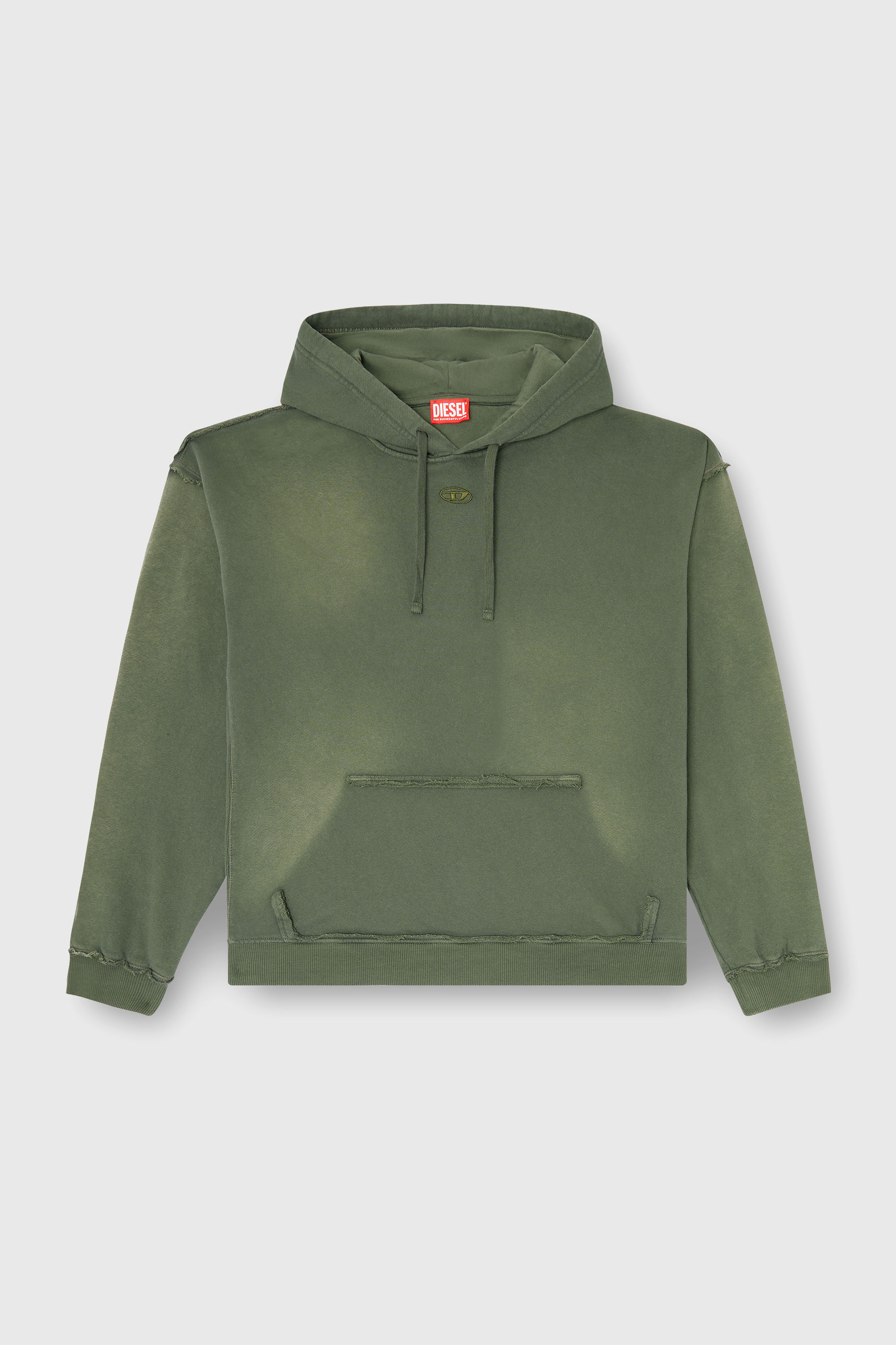 Diesel - S-POCK-HOOD, Sweat &agrave; capuche en coton d&eacute;lav&eacute; avec d&eacute;tails effiloch&eacute;s Homme in Vert - 2