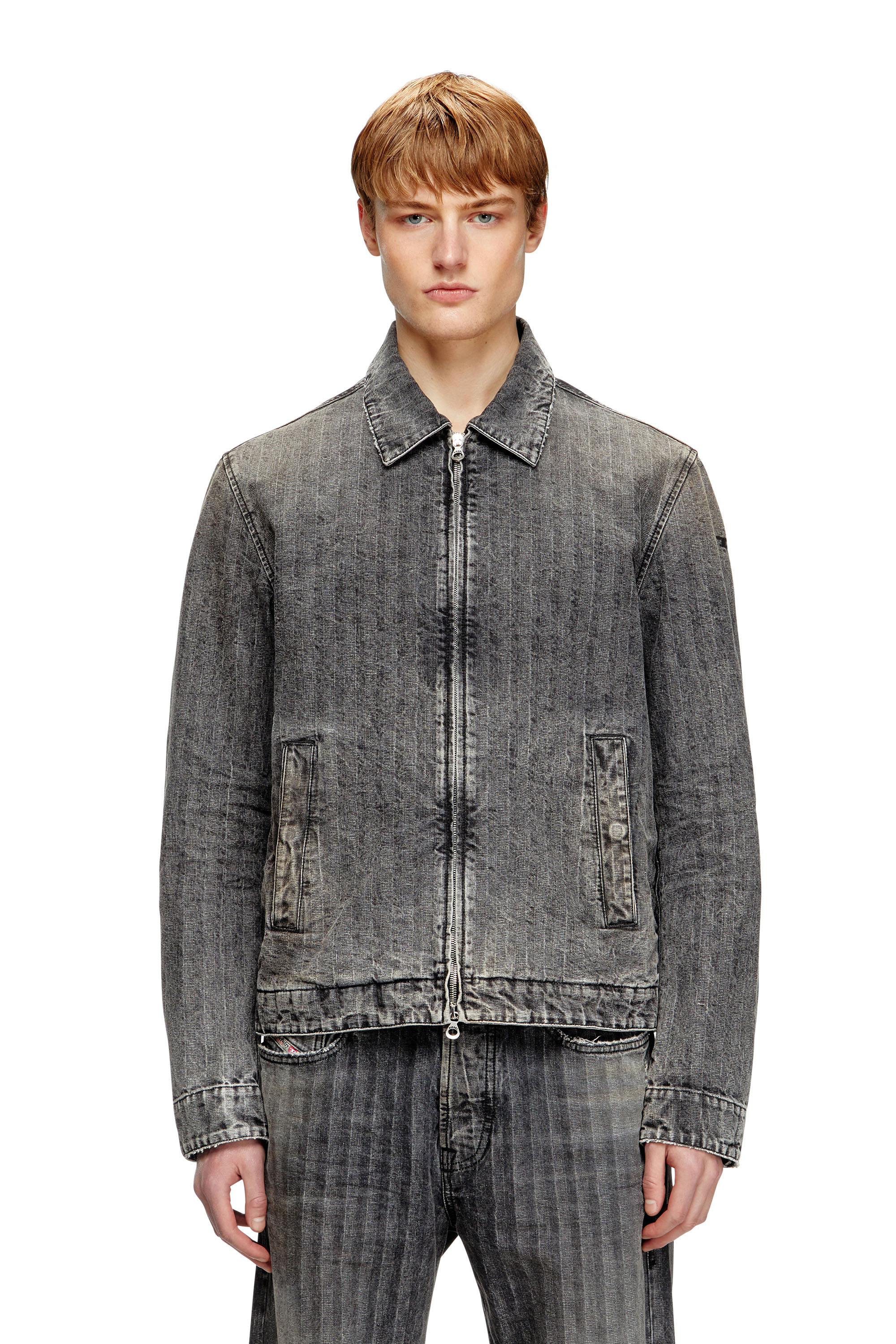 Diesel - D-ROHE, Veste blouson en denim à chevrons Homme in Noir - 1