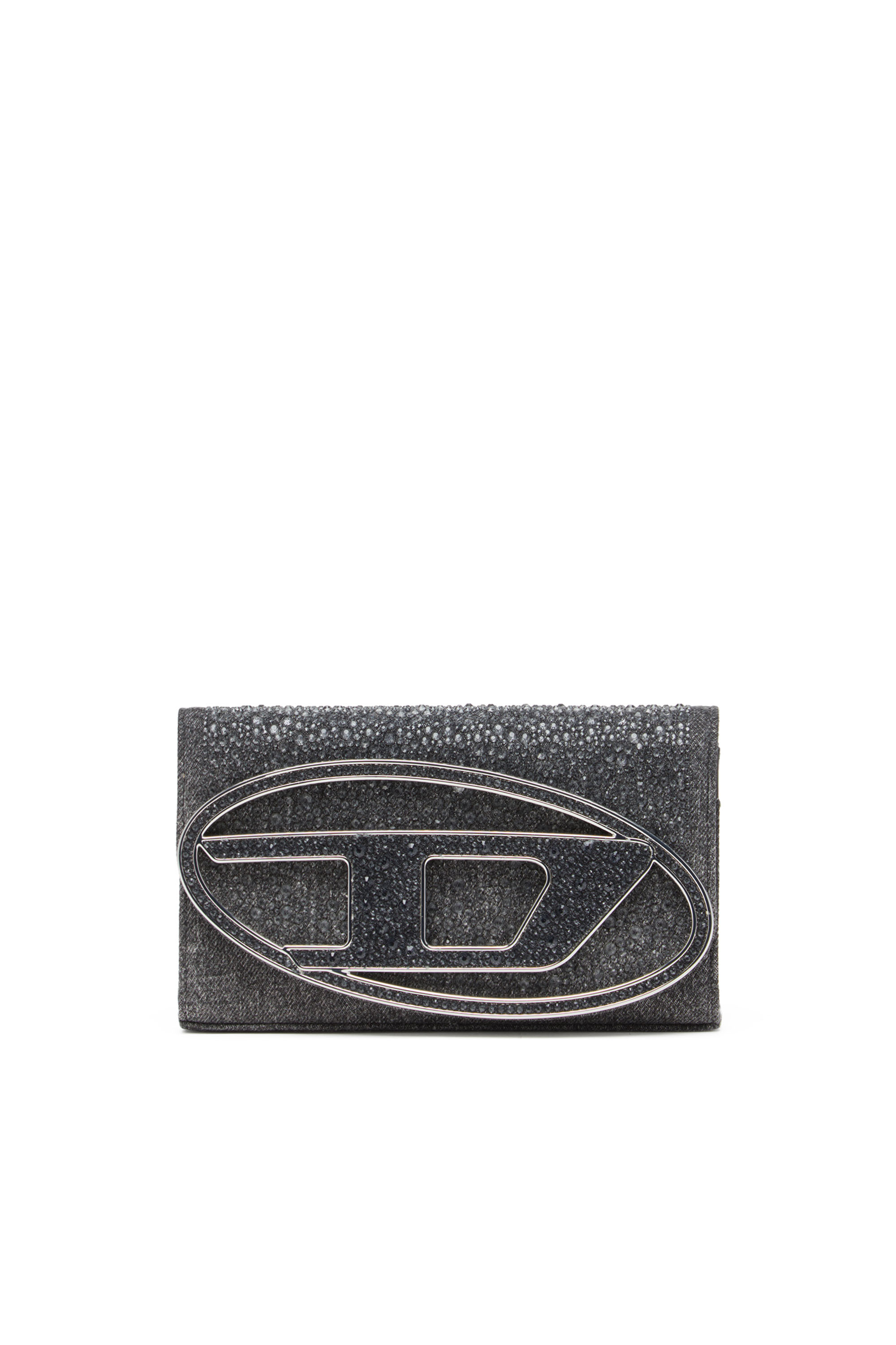 Diesel - 1DR WALLET STRAP, Femme Porte-monnaie en denim cristal in Noir - Image 1