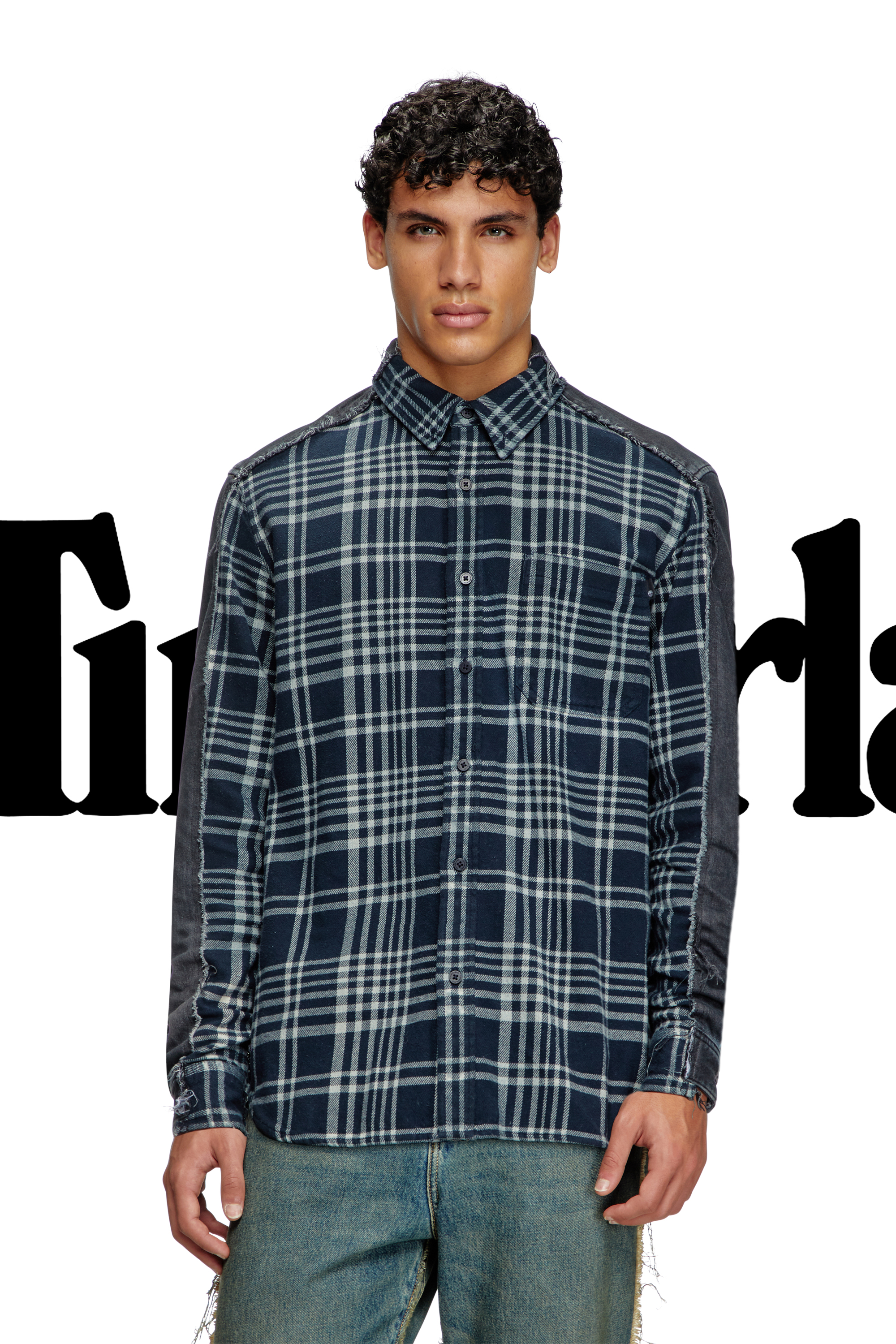 Diesel - Shirt Dieseloves 6B, Camicia overdyed in tessuto check e denim Unisex in Multicolor - 3