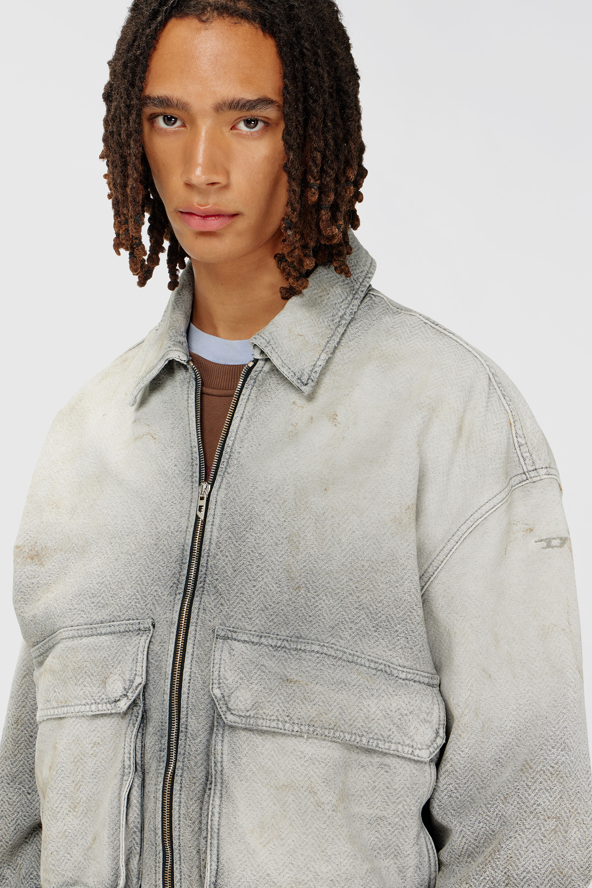 Diesel - D-KURZ, Giacca in denim a spina di pesce effetto distressed Unisex in Grigio - 5