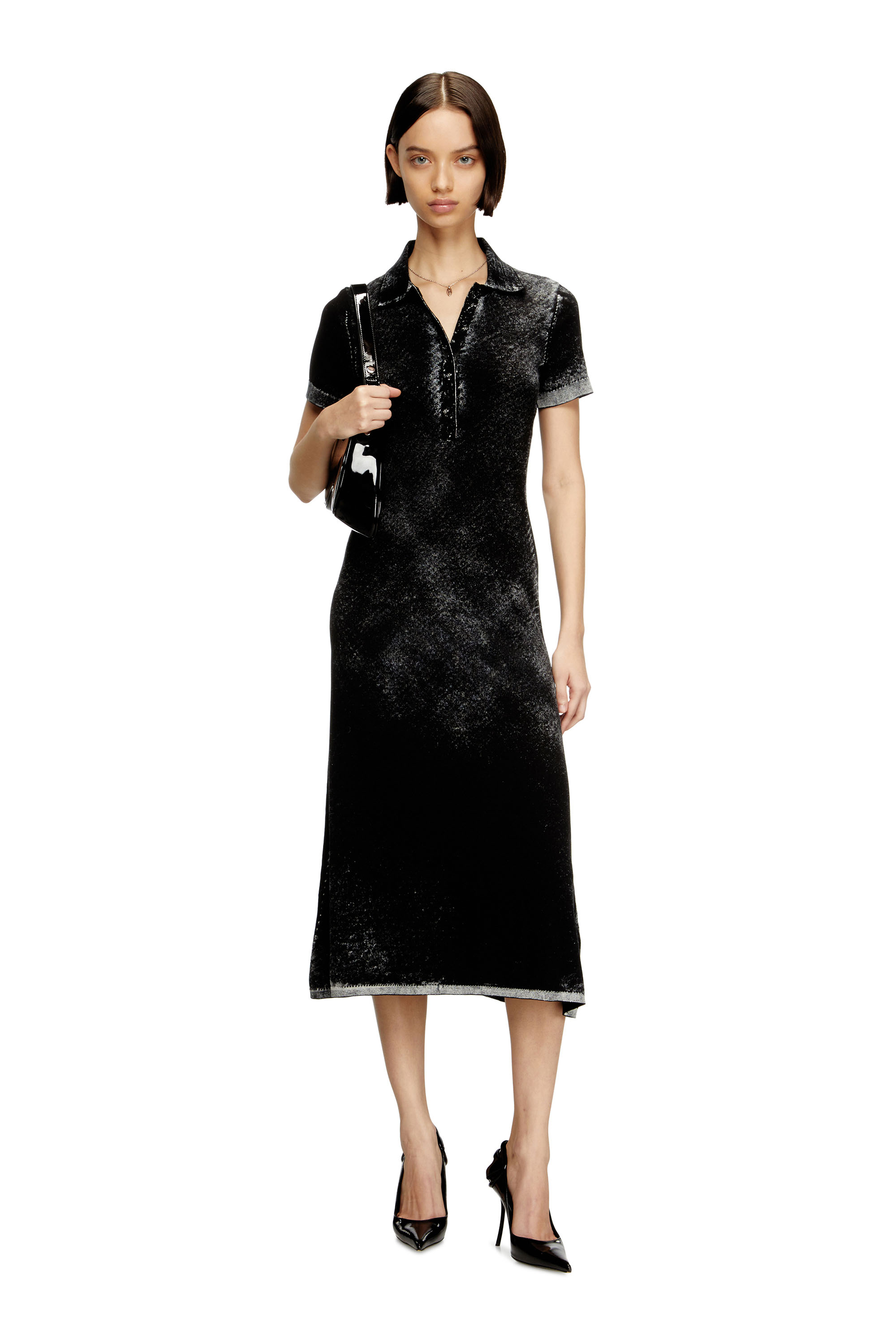 Diesel - M-LOURENS, Robe polo midi en maille à impression inversée Femme in Noir - 1