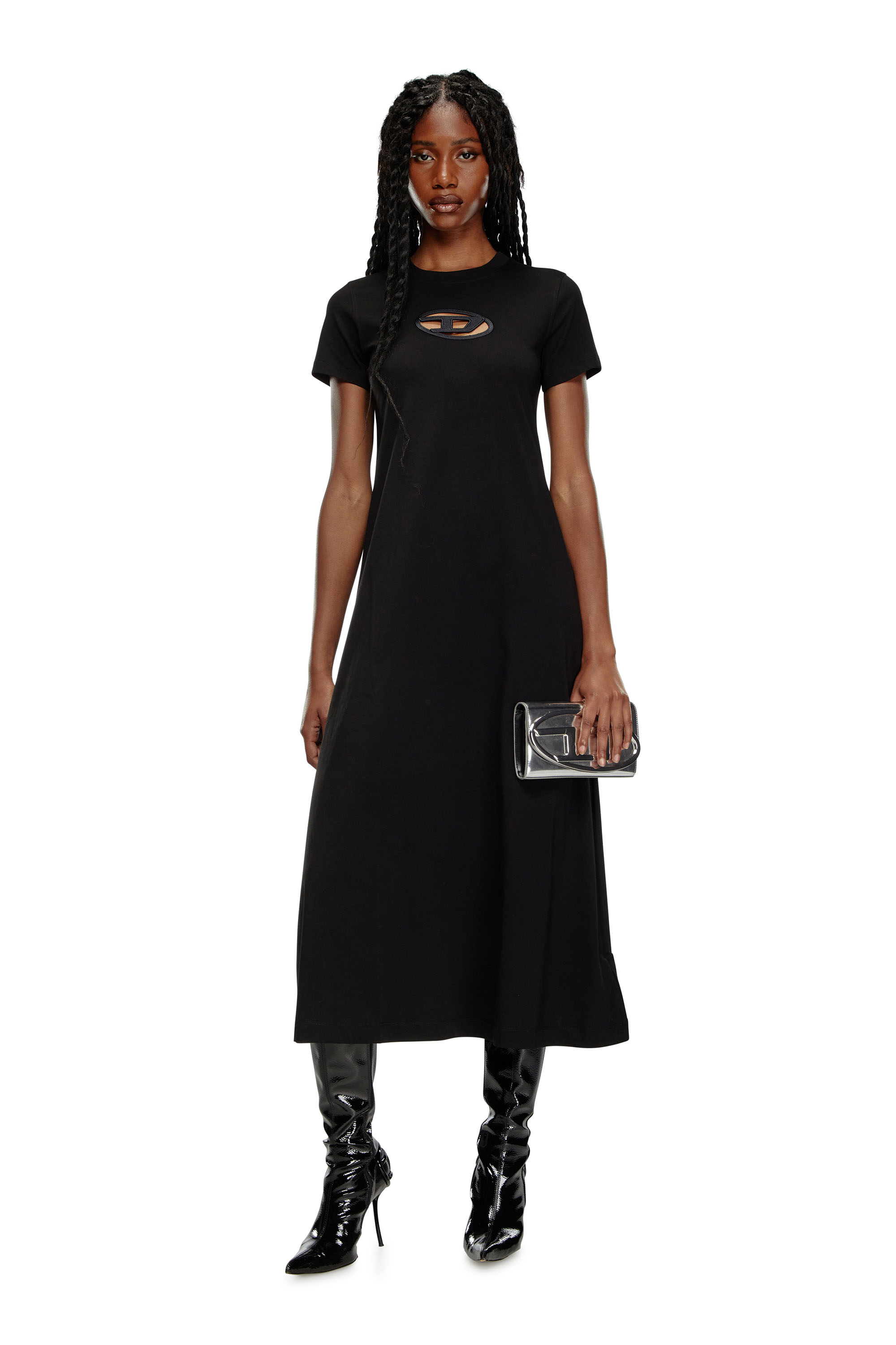 Diesel - D-ALIN-OD, Woman T-shirt dress with embroidered D in Black - Image 1
