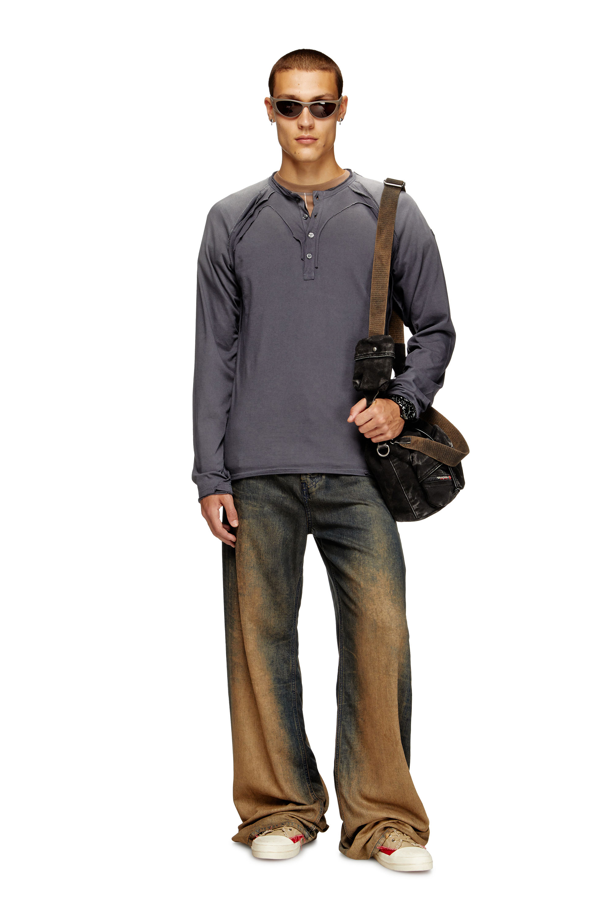 Diesel - T-RAWGY, T-shirt a manica lunga con effetto peel-off Uomo in Grigio - 3