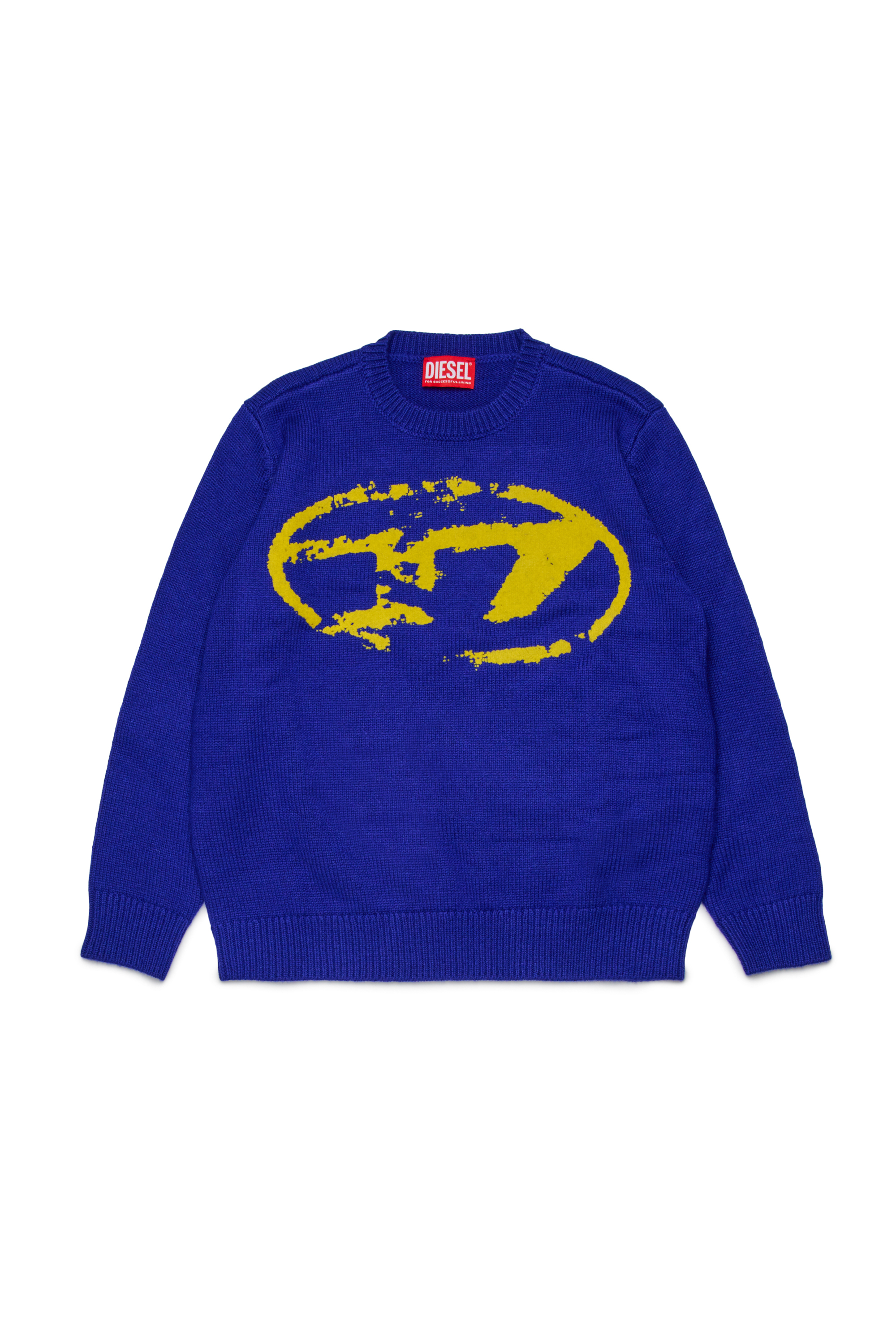 Diesel - KLEDI OVER, Herren Pullover mit Rundhalsausschnitt aus Wollmischung mit Druck in Blau - 1
