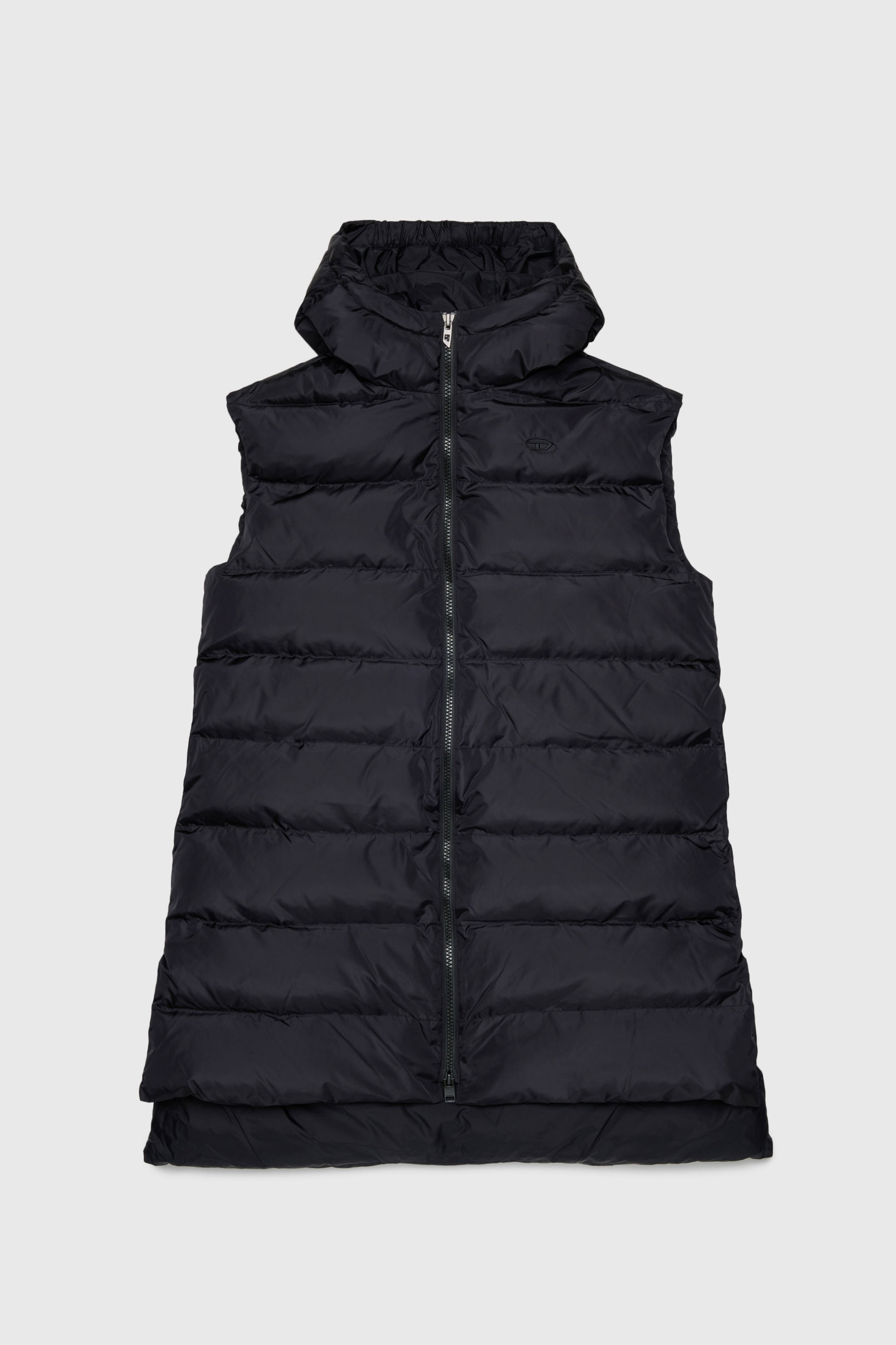 Diesel - JFENNY, Gilet imbottito longline con cappuccio Donna in Nero - 1