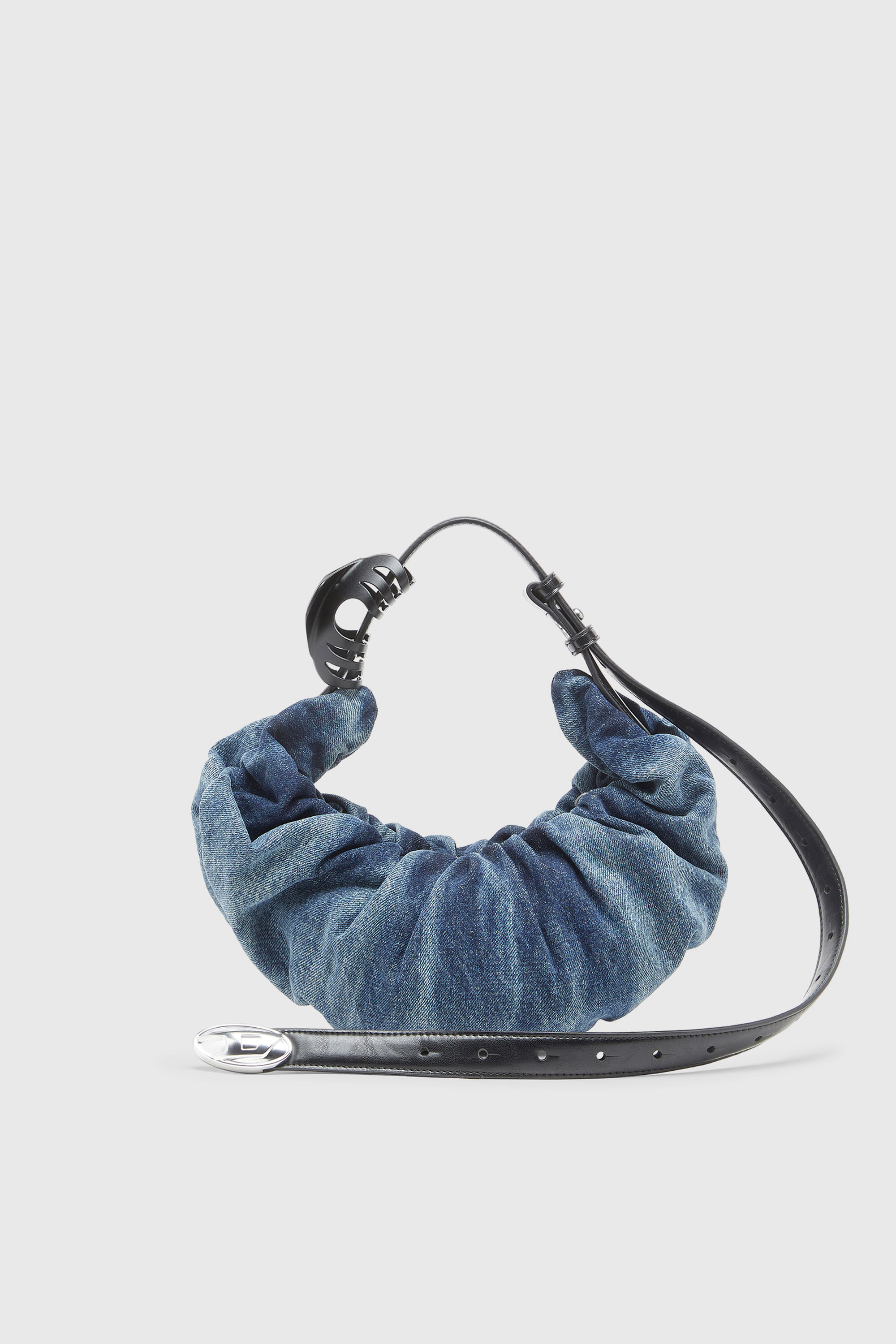 Diesel - GRAB-D HOBO S, Grab-D S-Petit sac hobo froiss&eacute; en denim trait&eacute; Femme in Bleu - 1
