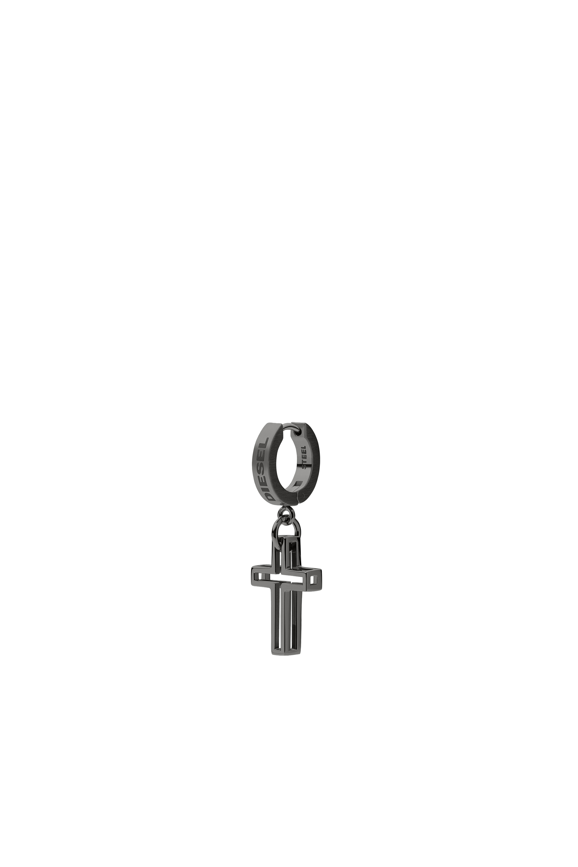 Diesel - DX1274, Boucle d'oreille en acier inoxydable noir avec pendentif croix Homme in Gris argenté - 1