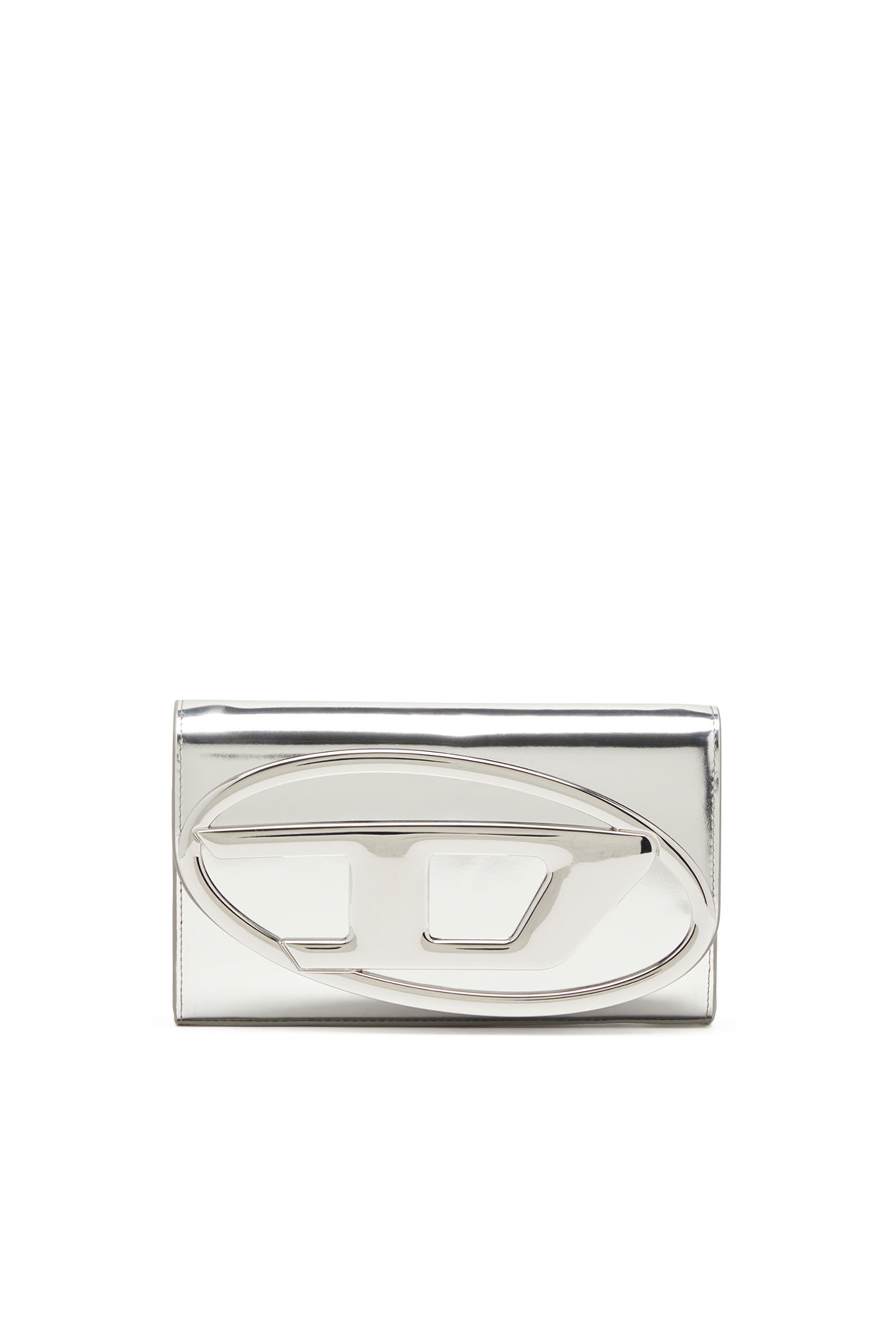 Diesel - 1DR WALLET STRAP, Femme Sac portefeuille en cuir effet miroir in Gris argenté - Image 1