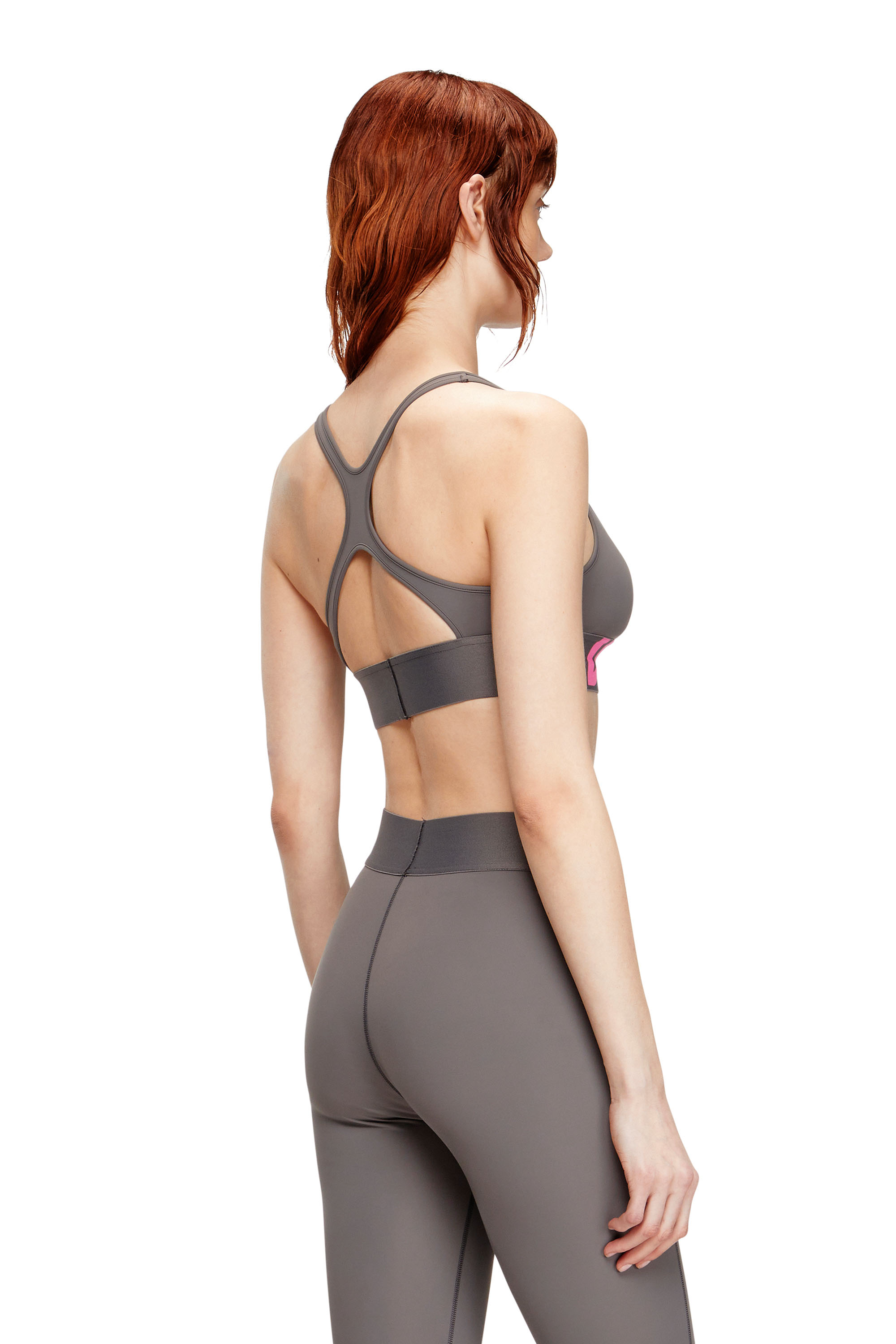 Diesel - ALLISON-D-POP, Brassière de sport en microfibre avec logo tronqué Femme in Gris - 3