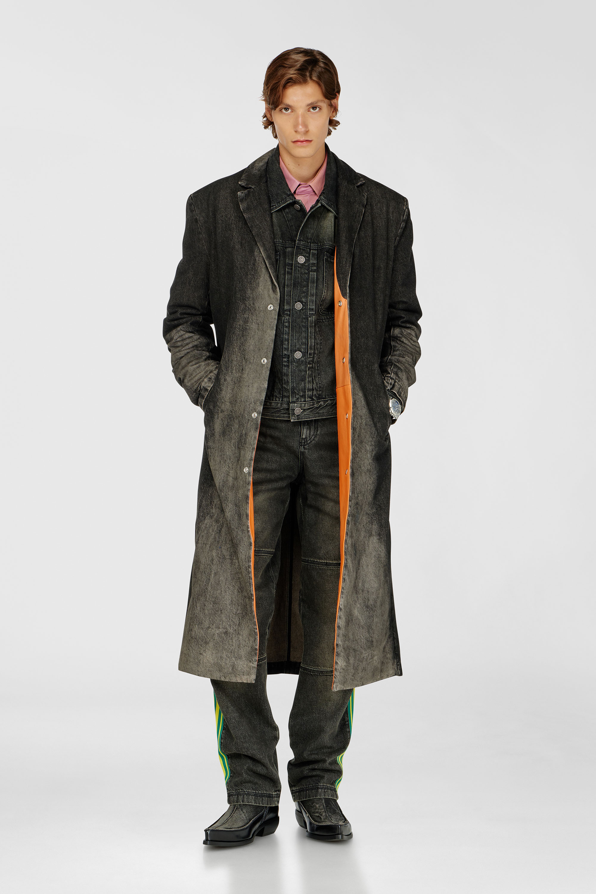Diesel - D-IANCH-FSJ, Unisex's Long coat in dirty-effect denim in Black/Dark grey - 1