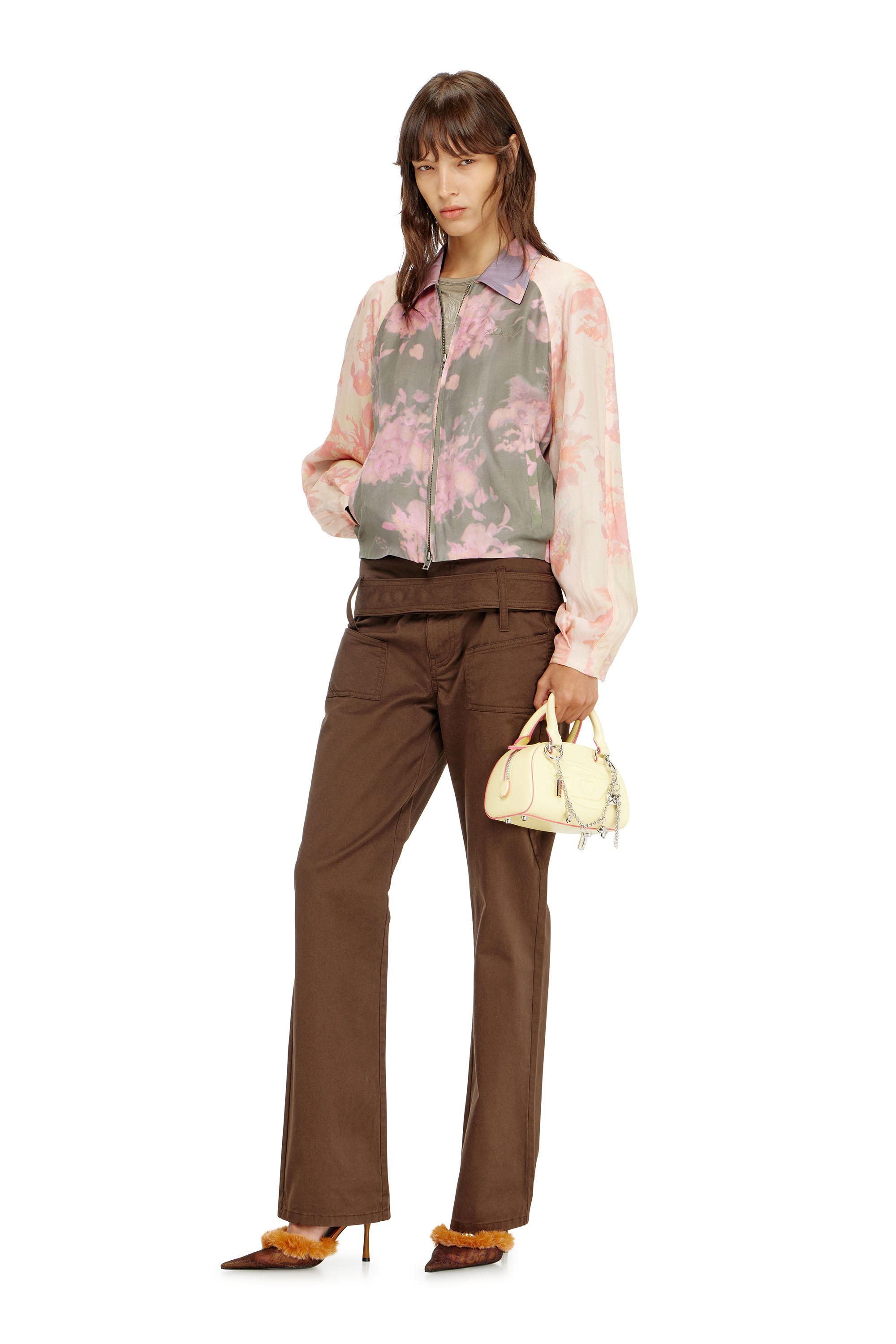 Diesel - G-ALENA, Blouson bomber fleuri en ac&eacute;tate froiss&eacute; Femme in Polychrome - 2