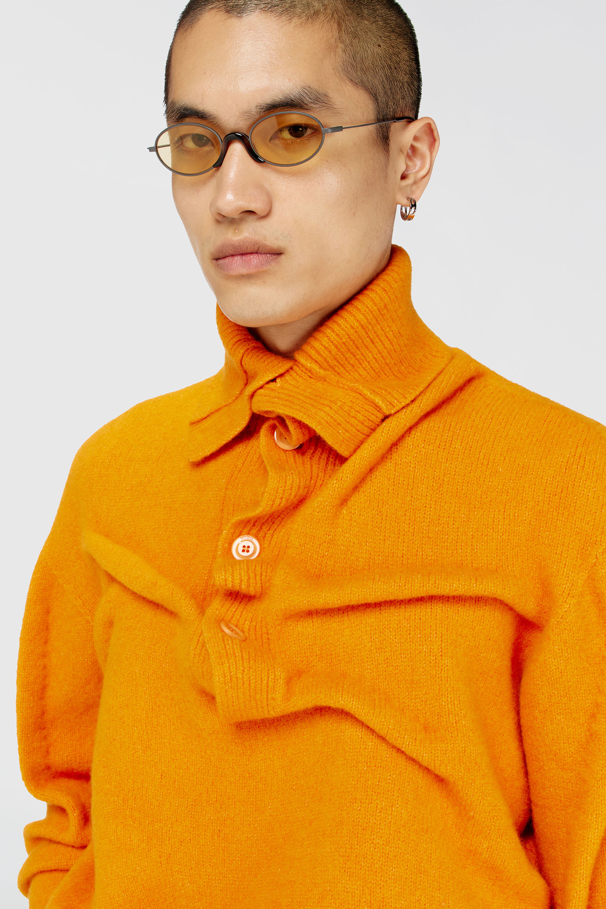 Diesel - K-ANDREW, Herren Pullover mit Knopfleiste aus gekochtem, geknittertem Strick in Orange - 5