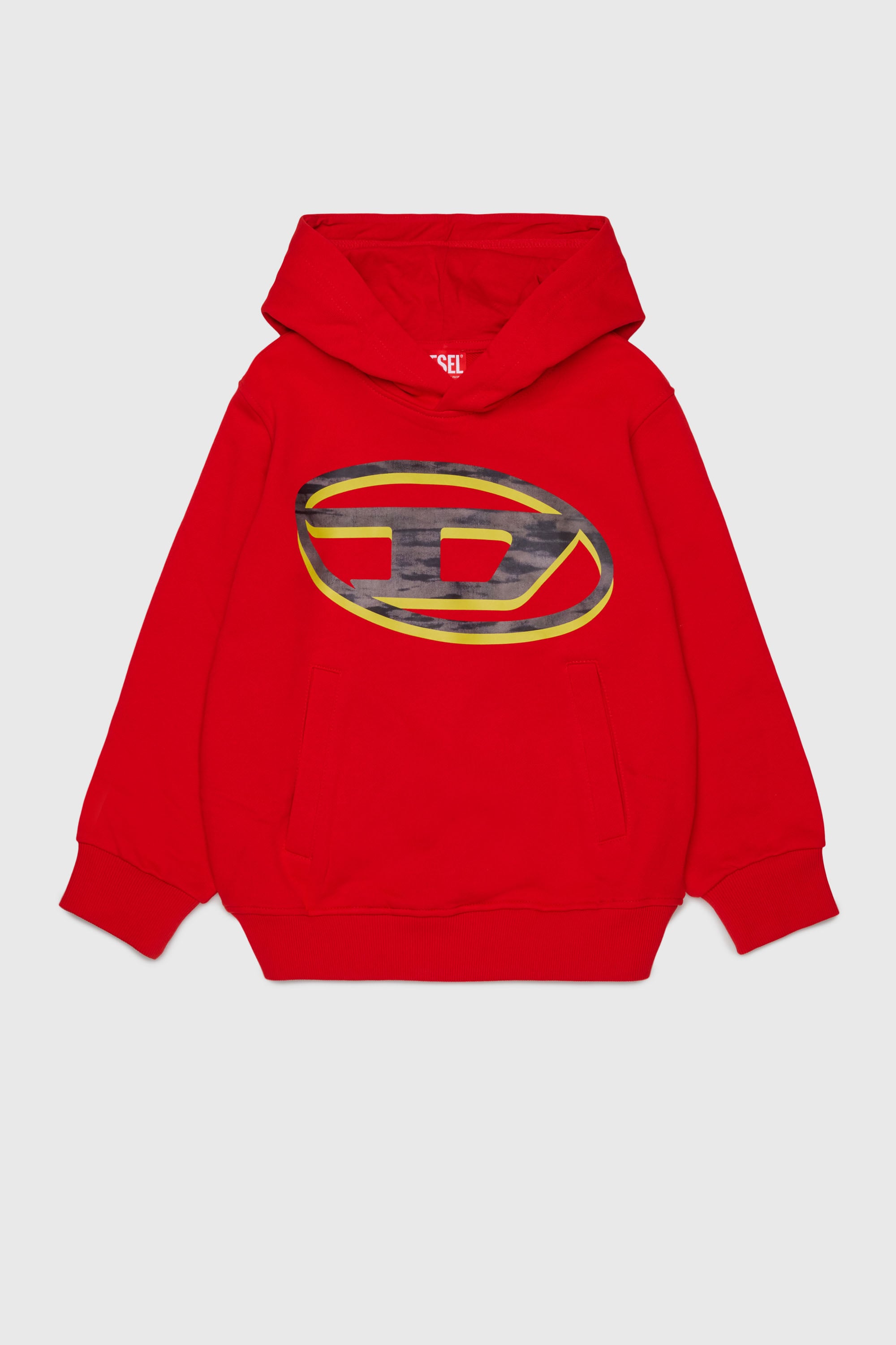 Diesel - SVELLYHOOD OVER, Sweat &agrave; capuche avec imprim&eacute; Oval D bicolore Homme in Rouge - 1