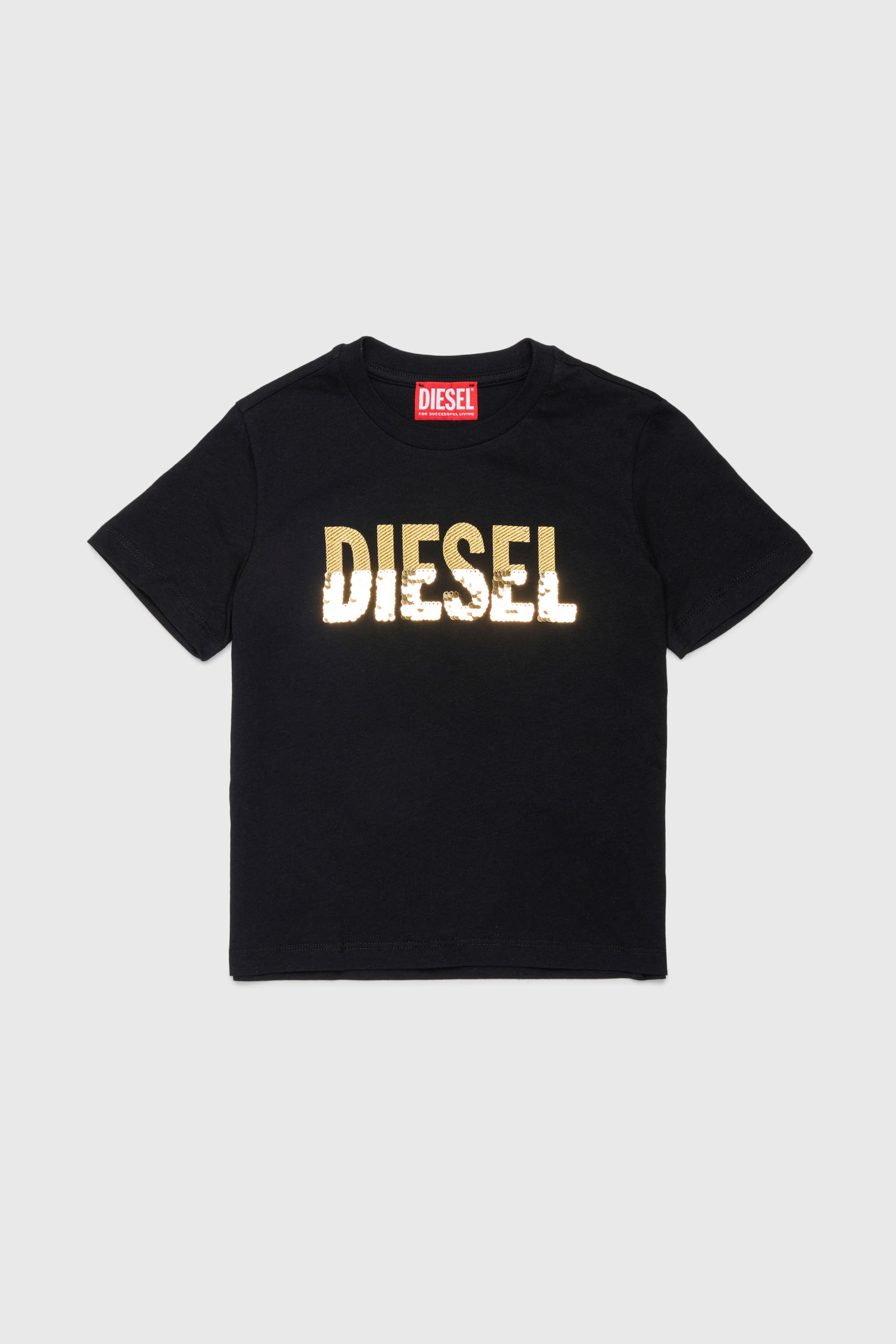 Diesel - TPALLY, T-shirt in cotone con logo in paillettes Donna in Nero - 1
