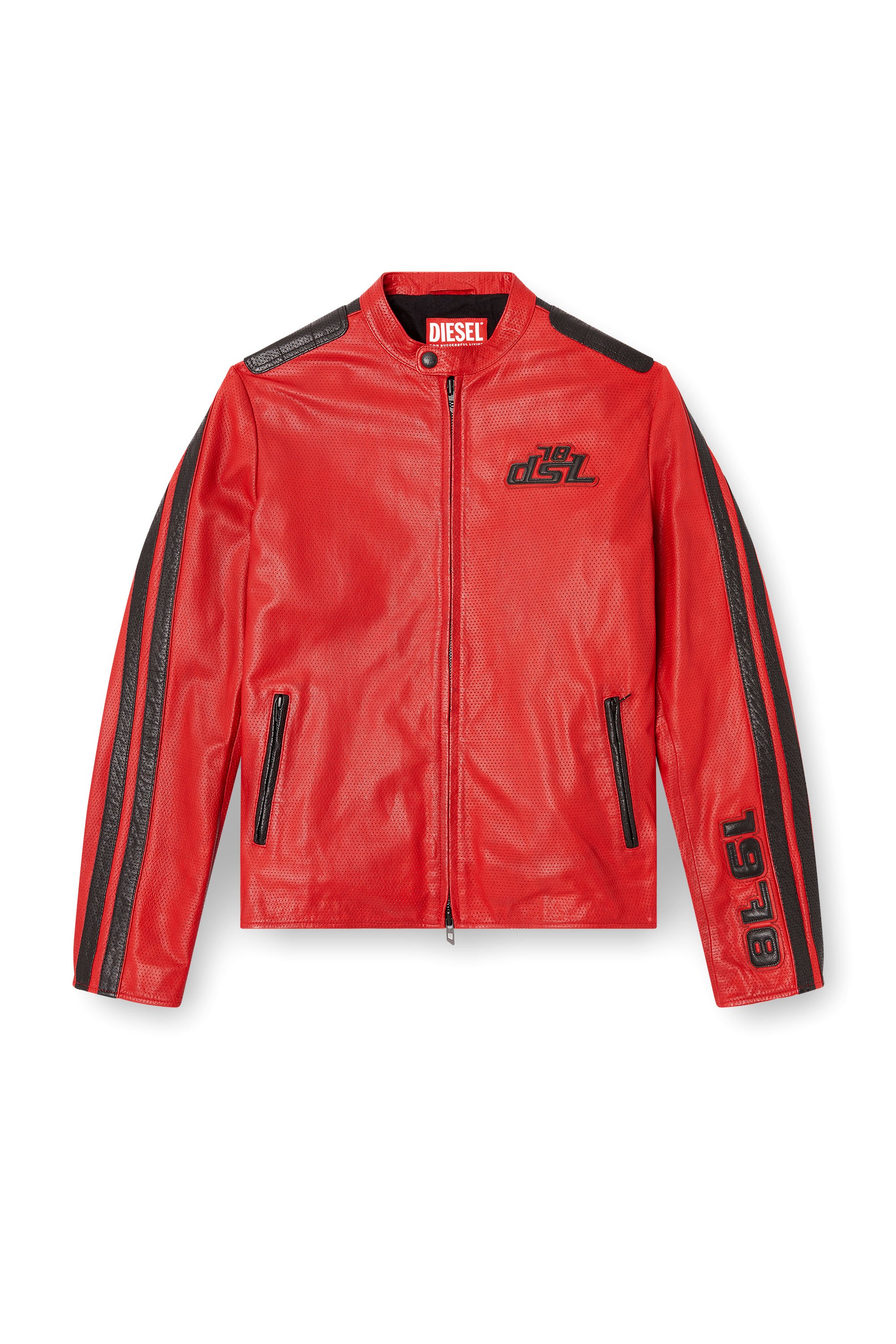 Diesel - L-POP, Giacca biker in pelle traforata Unisex in Rosso - 3