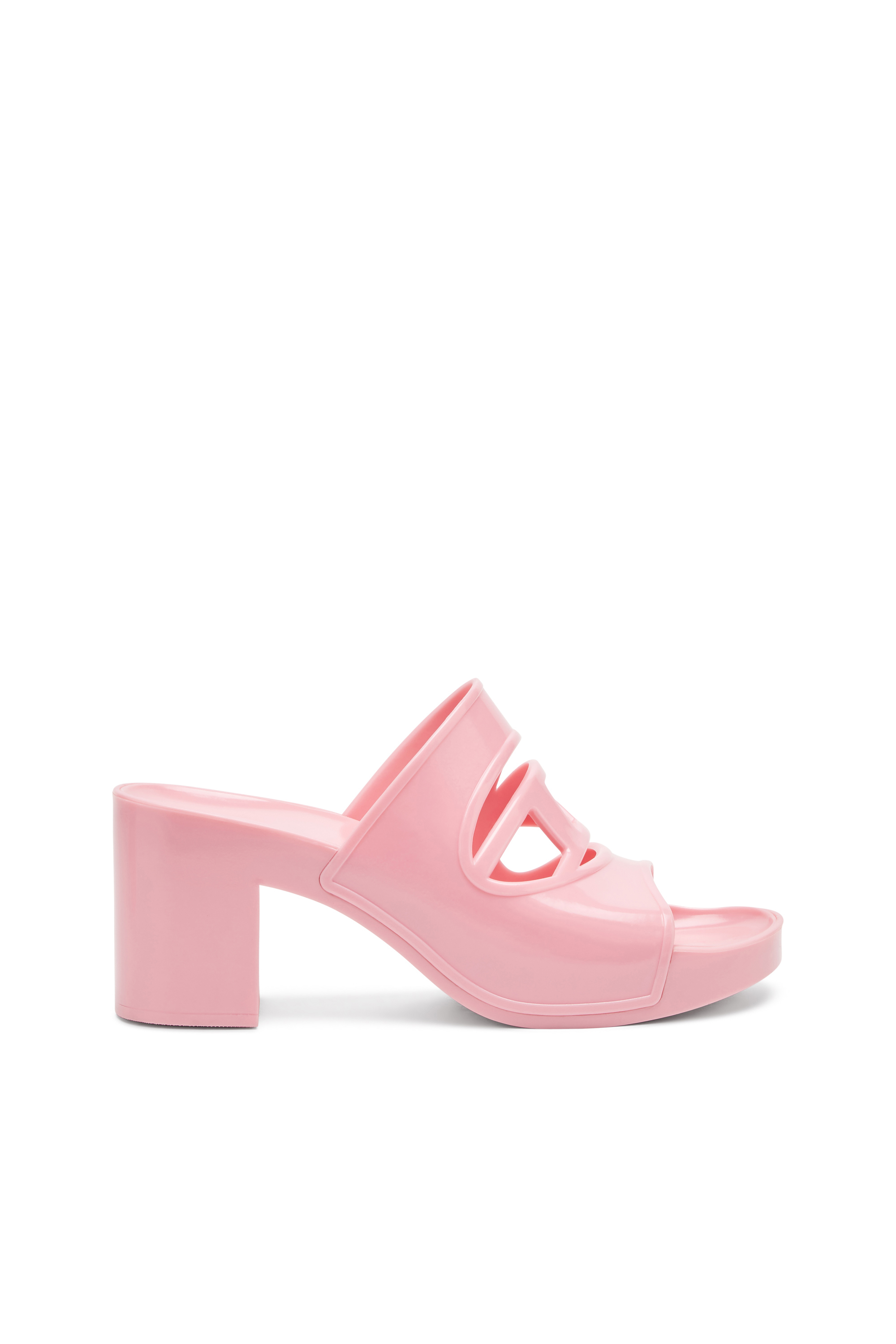 Diesel - SA-BONNIE, Sa-Bonnie-Slides en caoutchouc à talons avec logo ajouré Femme in Rose - 1