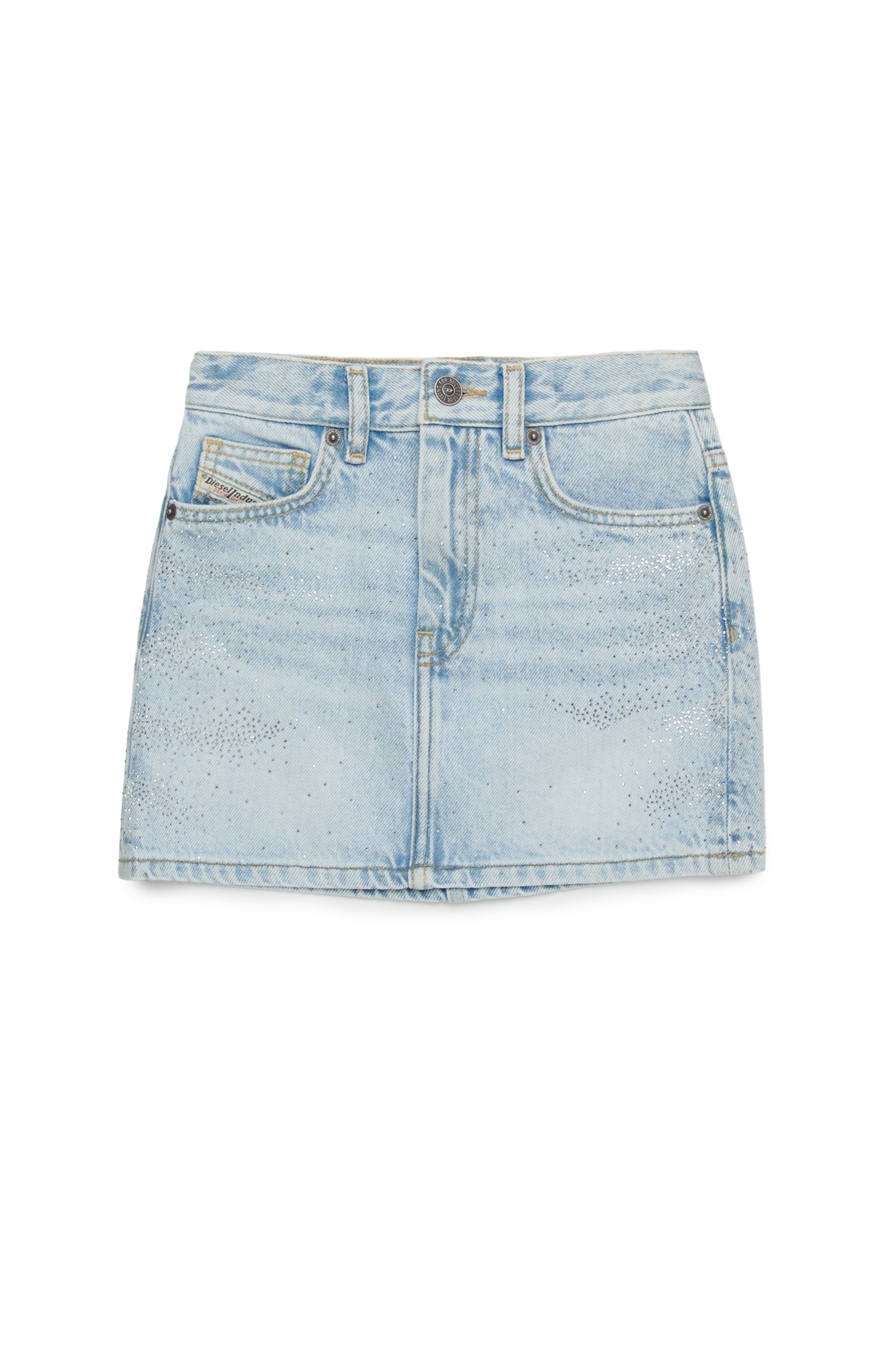 Diesel - GIANNA, Jupe courte en denim avec micro-pierres Femme in Bleu - 1