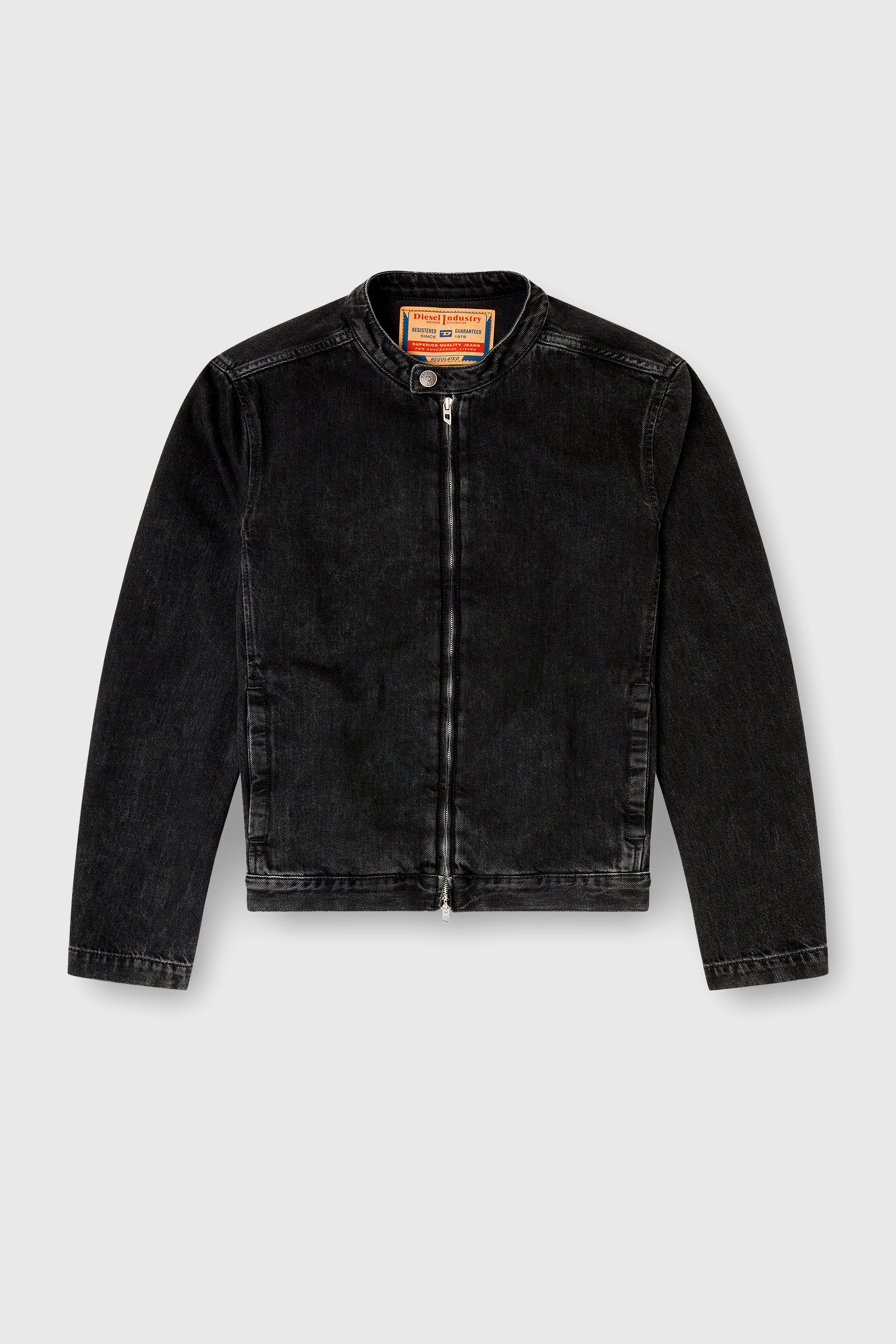 Diesel - D-GLORY, Man's Moto jacket in clean-wash denim in Black - 2