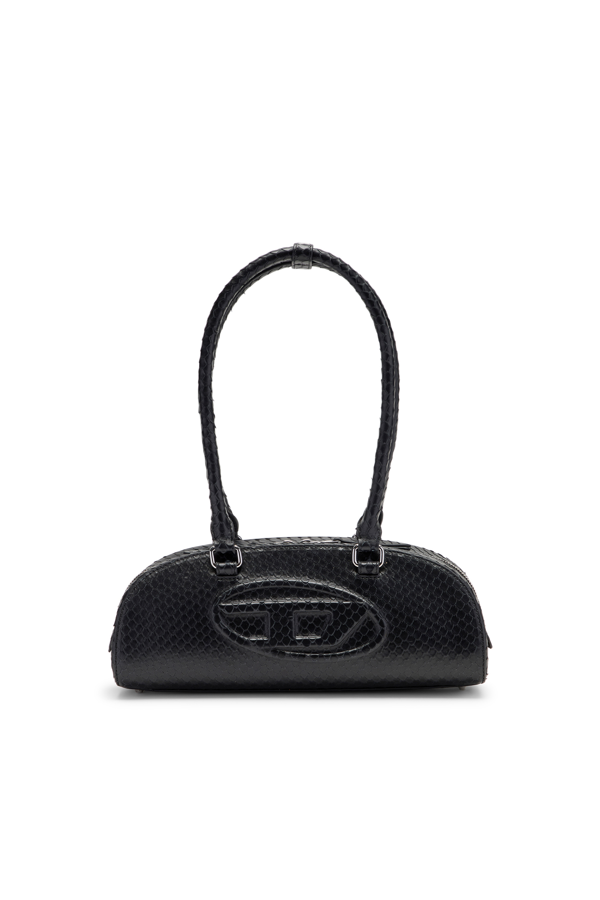 Diesel - 1DR DOME SHOULDER EW, 1DR Dome-Sac bowling allong&eacute; en cuir textur&eacute; Femme in Noir - 2