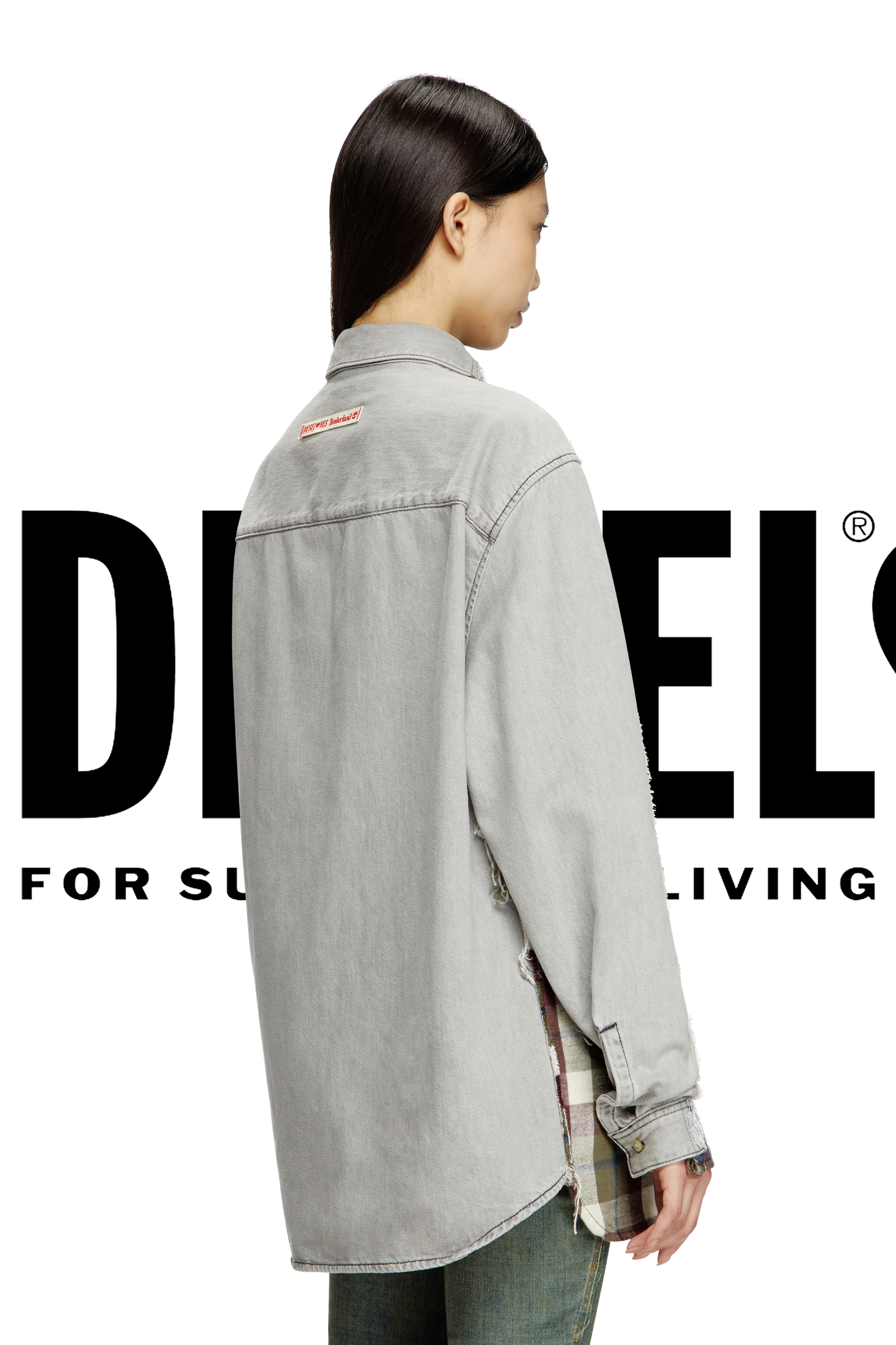 Diesel - Shirt Diseloves 8B, Camicia in tessuto check e denim effetto bleach Unisex in Multicolor - 4