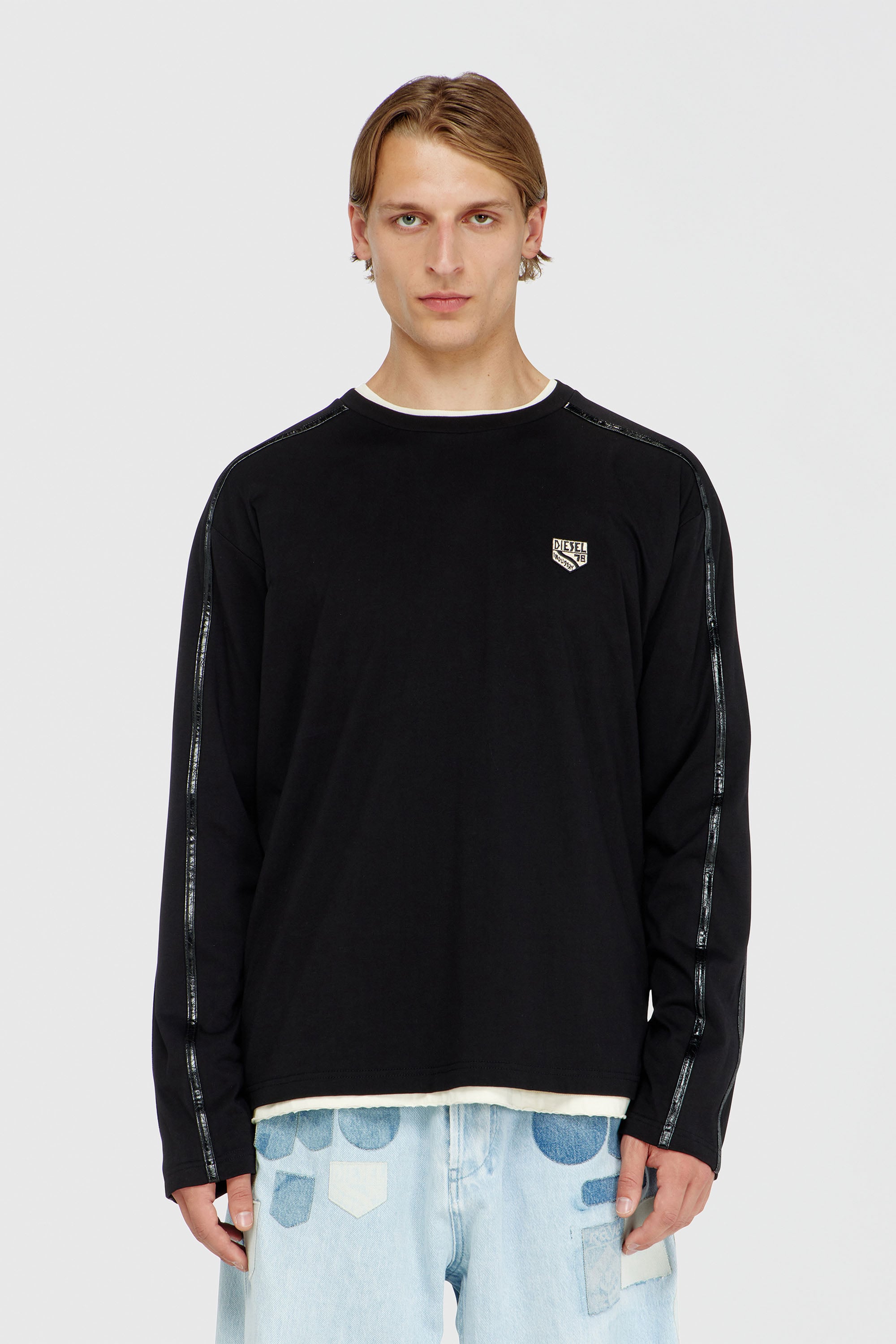 Diesel - T-NORM-LS-FL, Herren Langarm-T-Shirt mit tonalen Abschl&uuml;ssen in Schwarz - 1