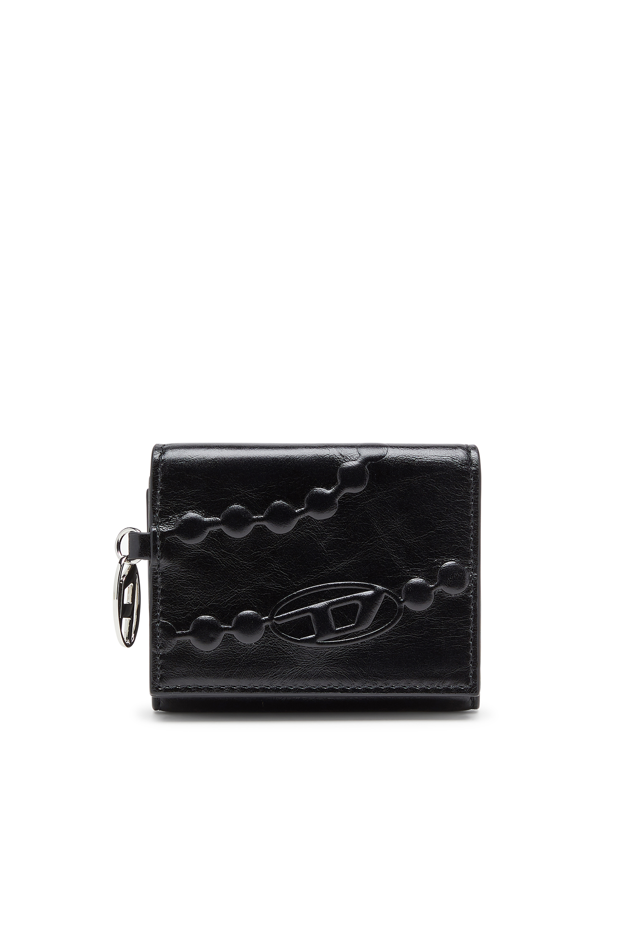 Diesel - OVAL-D TRI FOLD ZIP COIN XS II, Portefeuille en cuir &agrave; trois volets avec motif emboss&eacute; Femme in Noir - 1