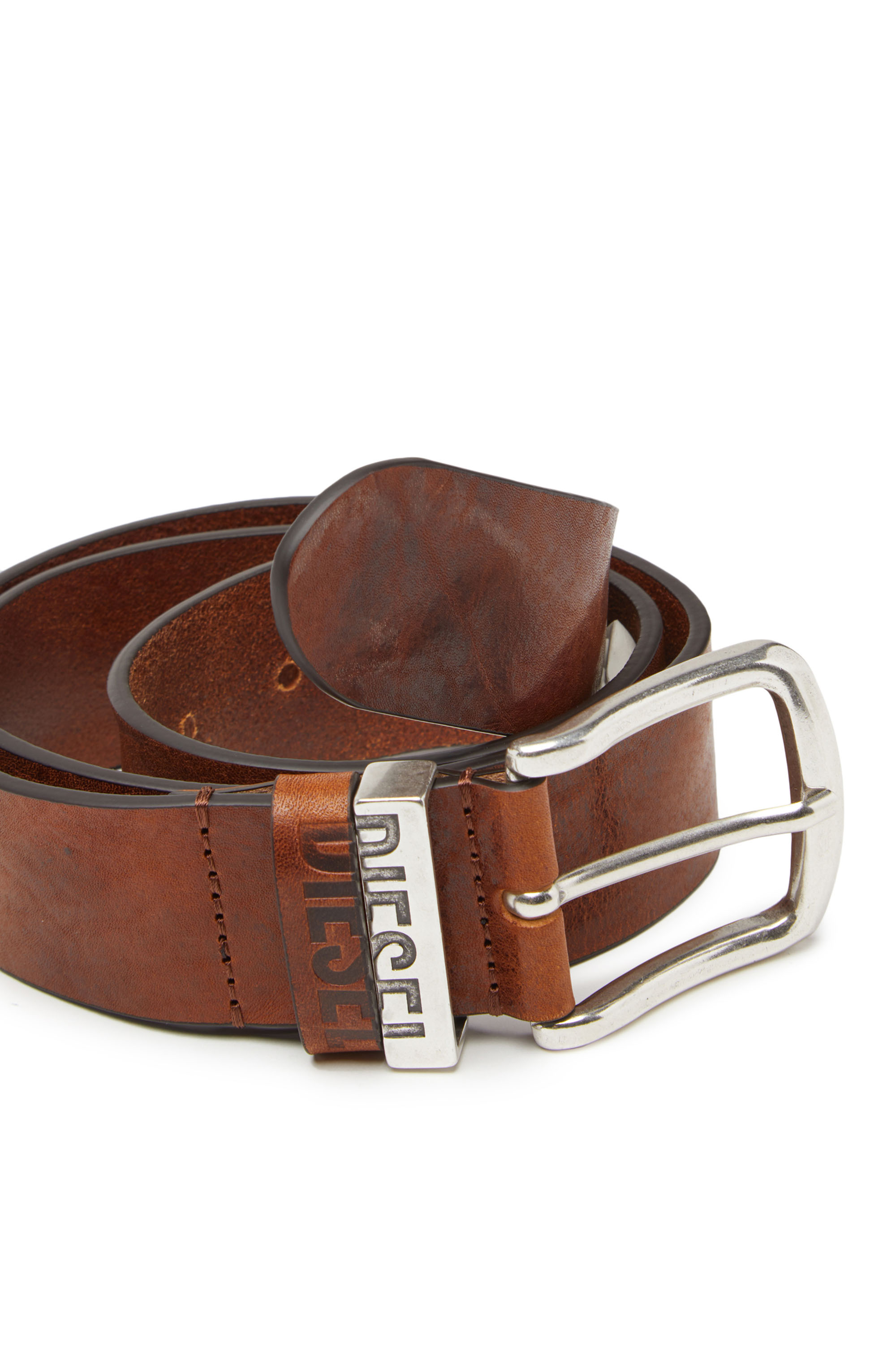 Diesel - B-VISIBLE, Ceinture 3.9 cm avec passants contrastés Homme in Marron - 3