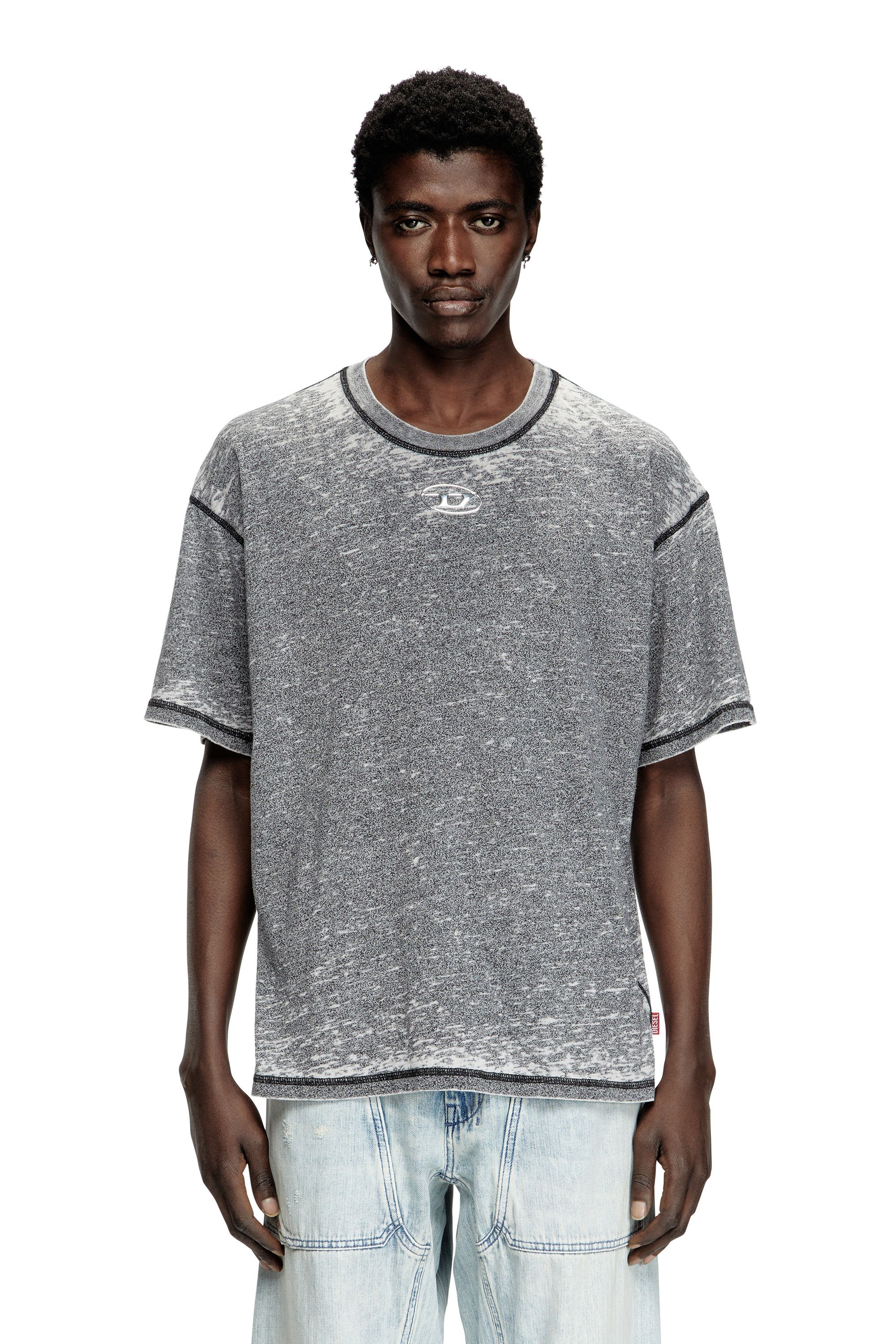 Diesel - T-BOXT-PAK, T-shirt con burnout e logo effetto cromato Uomo in Grigio - 1