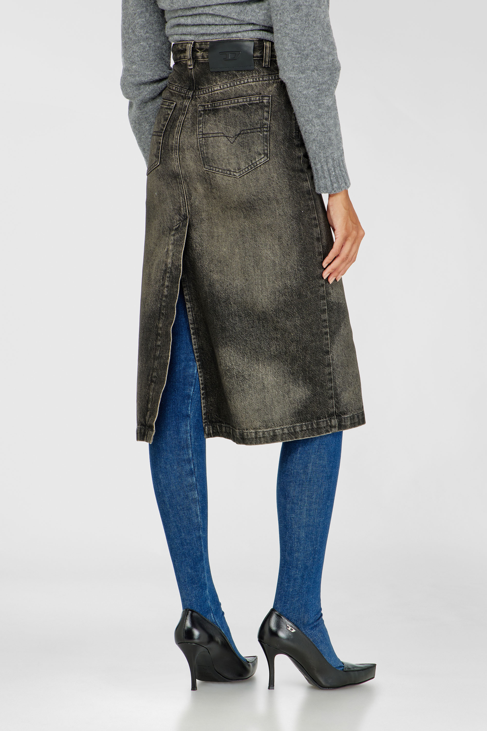 Diesel - DE-PENDY-FSJ, Damen Bleistiftrock aus Denim mit Dirty-Effekt in Schwarz/Dunkelgrau - 4