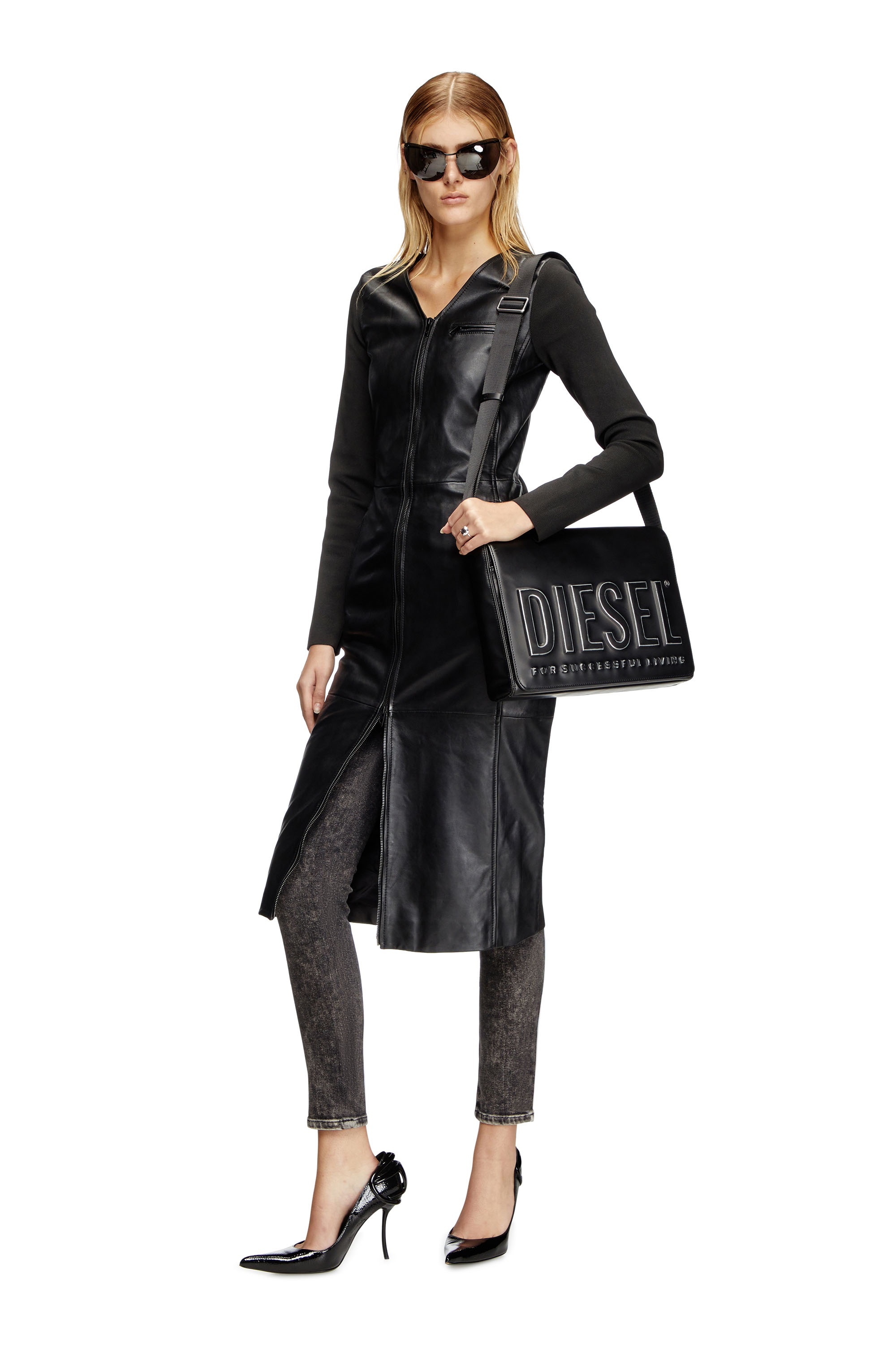 Diesel - L-OLA, Robe en cuir et maille stretch Femme in Noir - 3